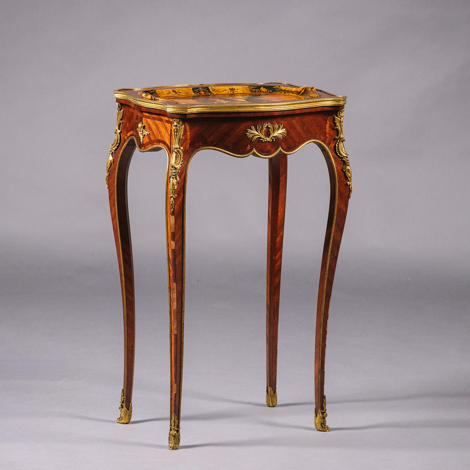 19th Century A Louis XV Style Lacquered Tray-Top Table By Henry Dasson For Sale