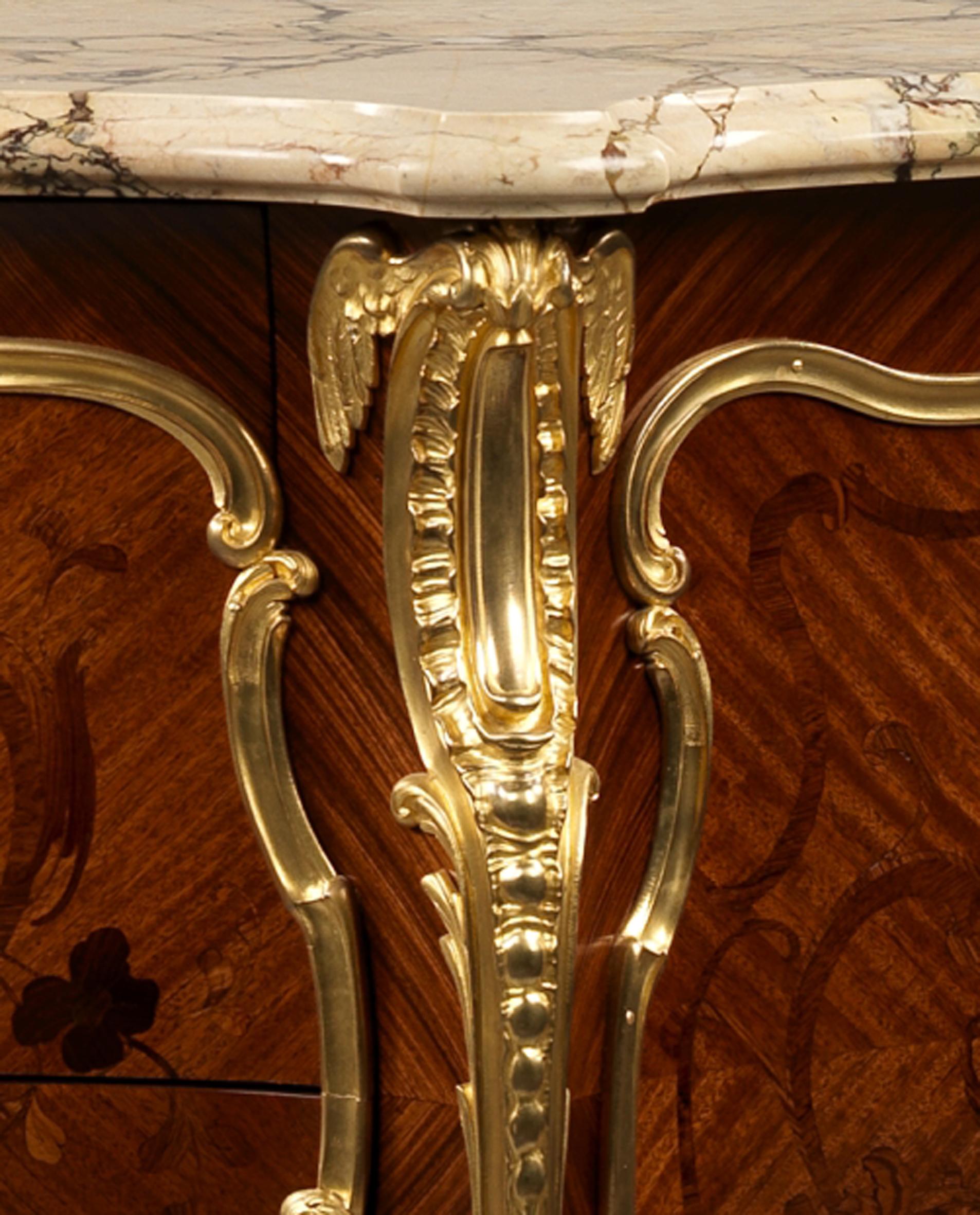 Gilt Louis XV Style Marquetry Commode, Possibly by François Linke, circa 1900 For Sale