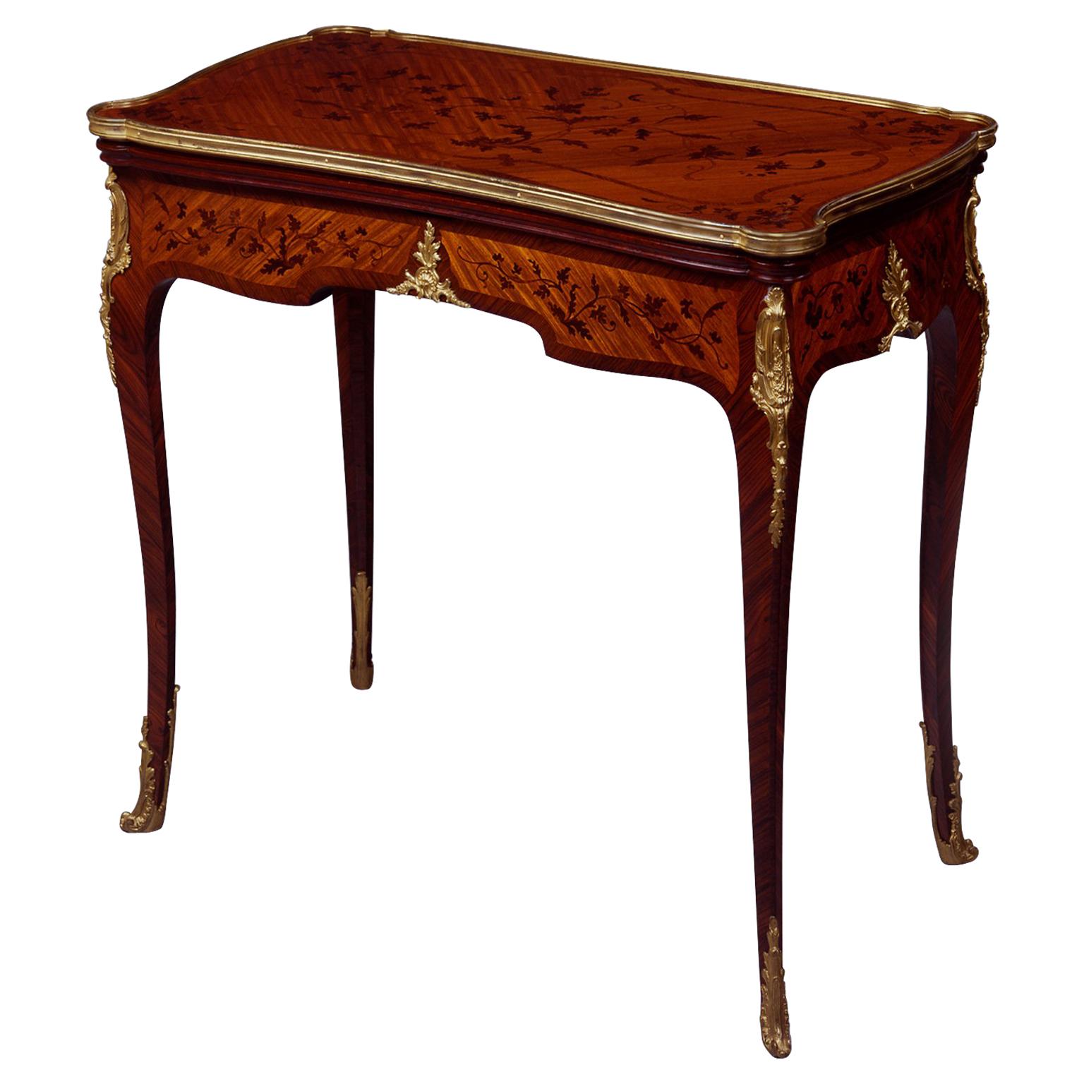 Intarsien-Spieltisch im Louis-XV-Stil, um 1870 im Angebot