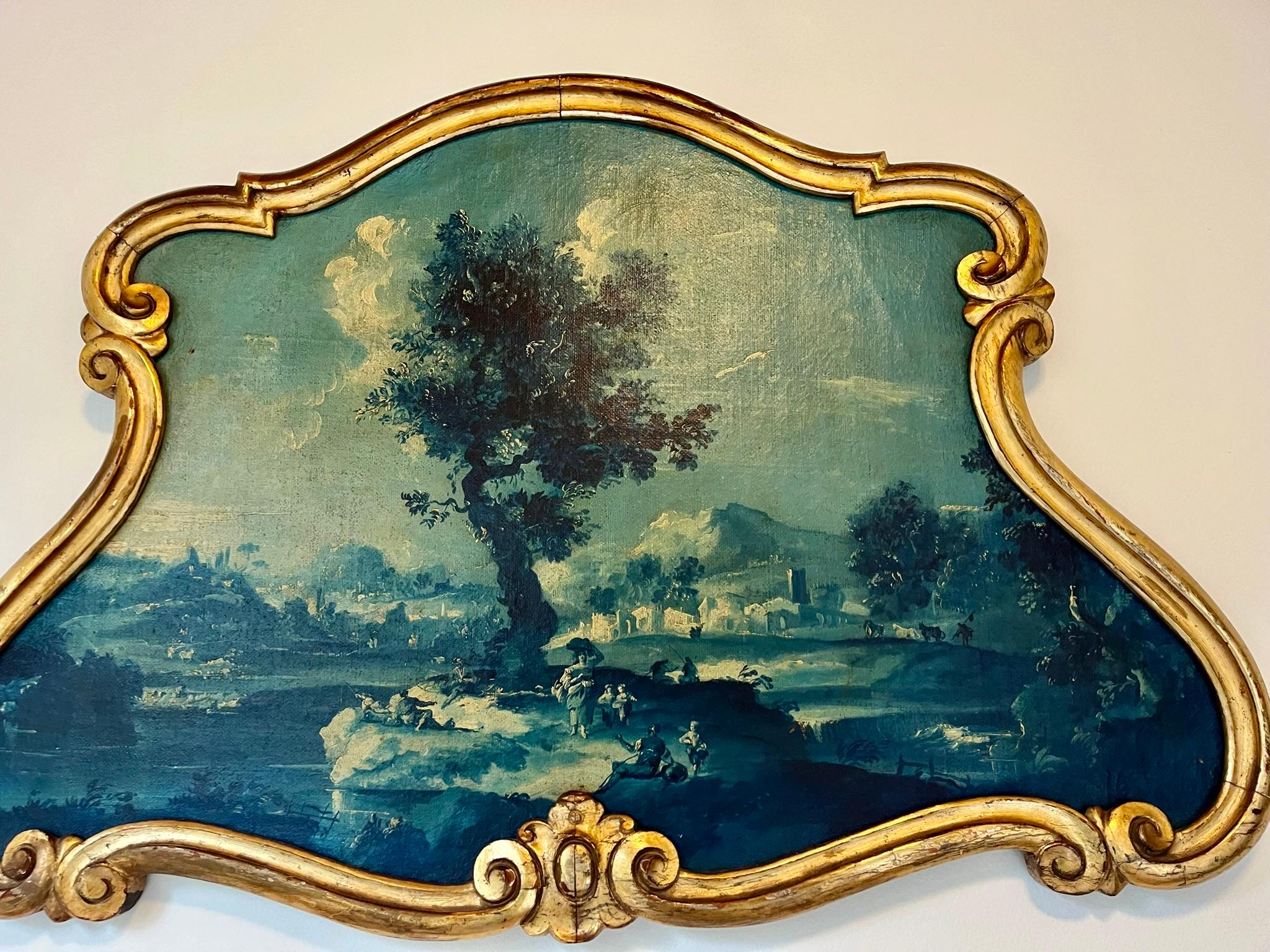 A Louis XV Style Oil on Canvas Encased in Giltwood Frame as an Overdoor  4