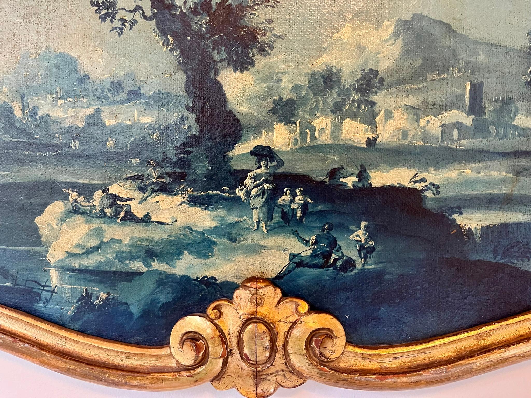 Painted A Louis XV Style Oil on Canvas Encased in Giltwood Frame as an Overdoor 