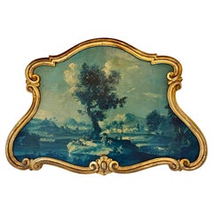 A Louis XV Style Oil on Canvas Encased in Giltwood Frame as an Overdoor 