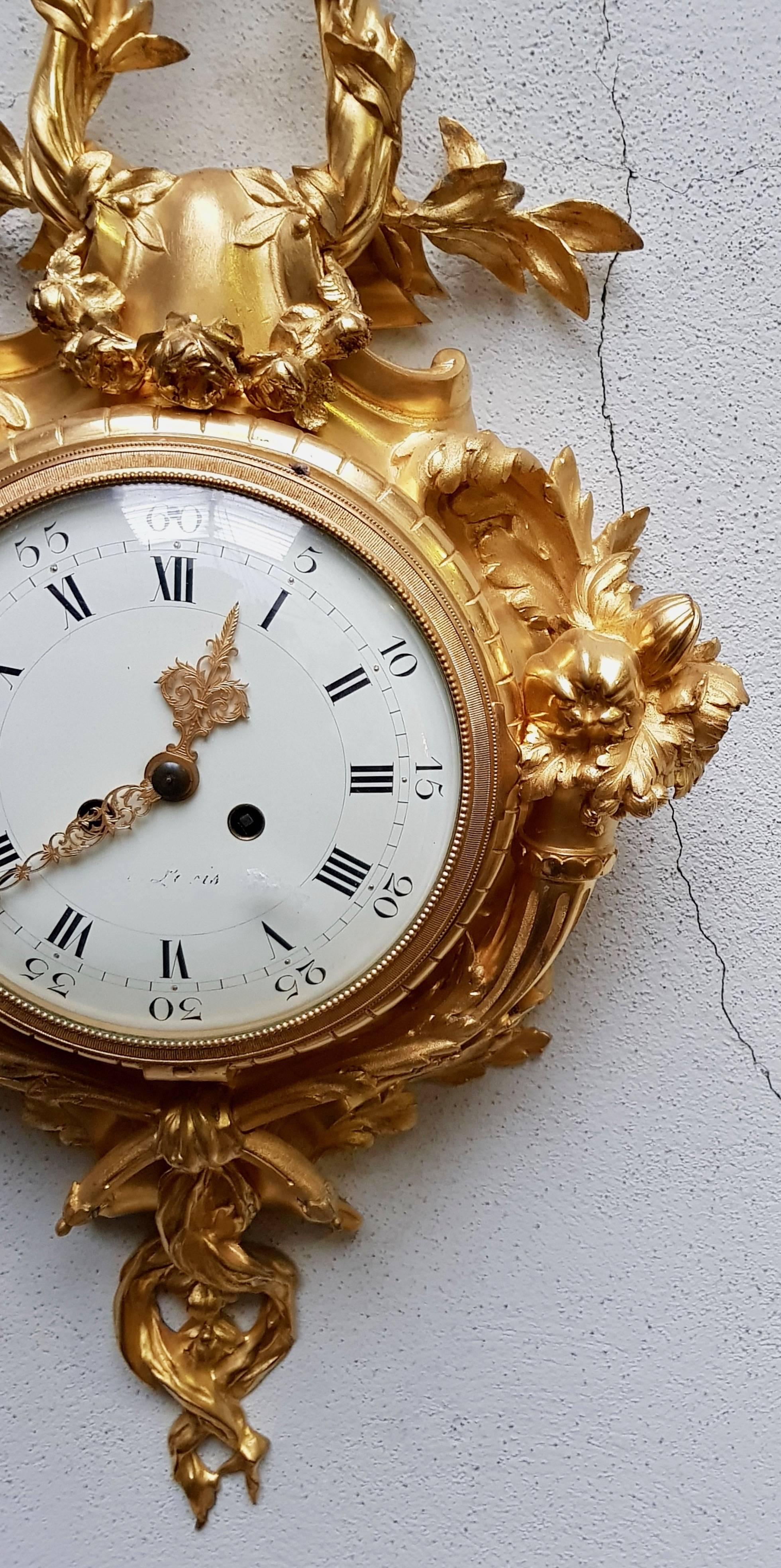 Late 19th Century Louis XV Style Ormolu Cartel Clock, after Caffieri, 19th Century