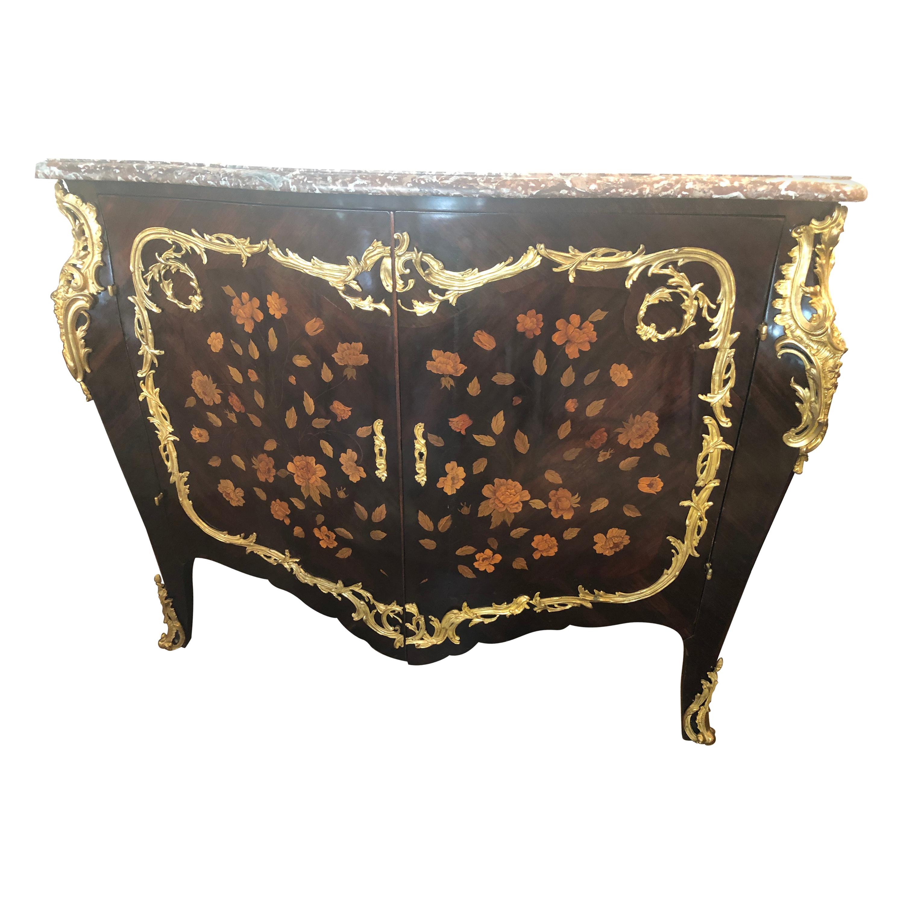 Louis XV Style Ormolu-Mounted Kingwood and Tulipwood Marquetry Cabinet