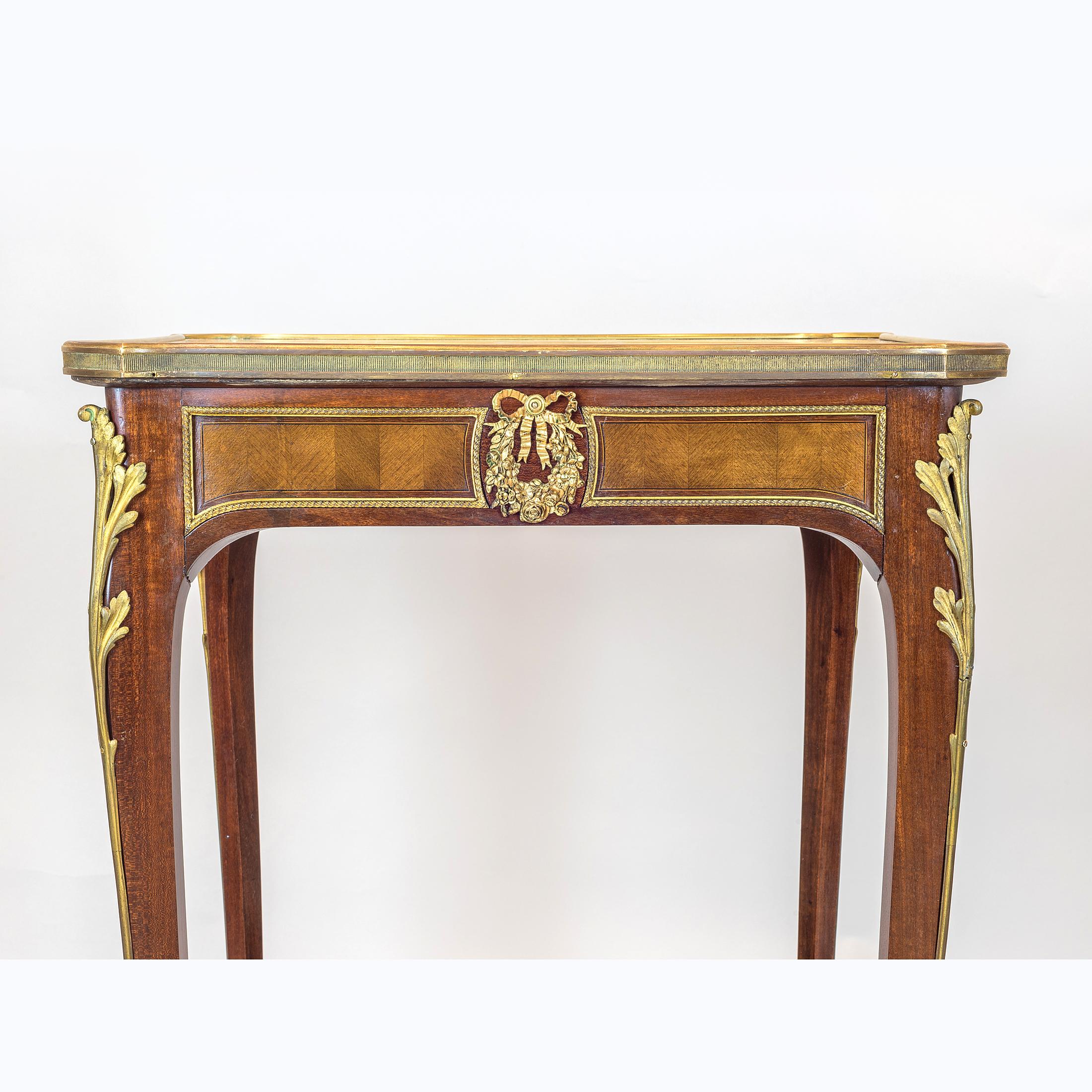 Gilt Louis XV Style Ormolu-Mounted Mahogany Marble-Top Side Table For Sale