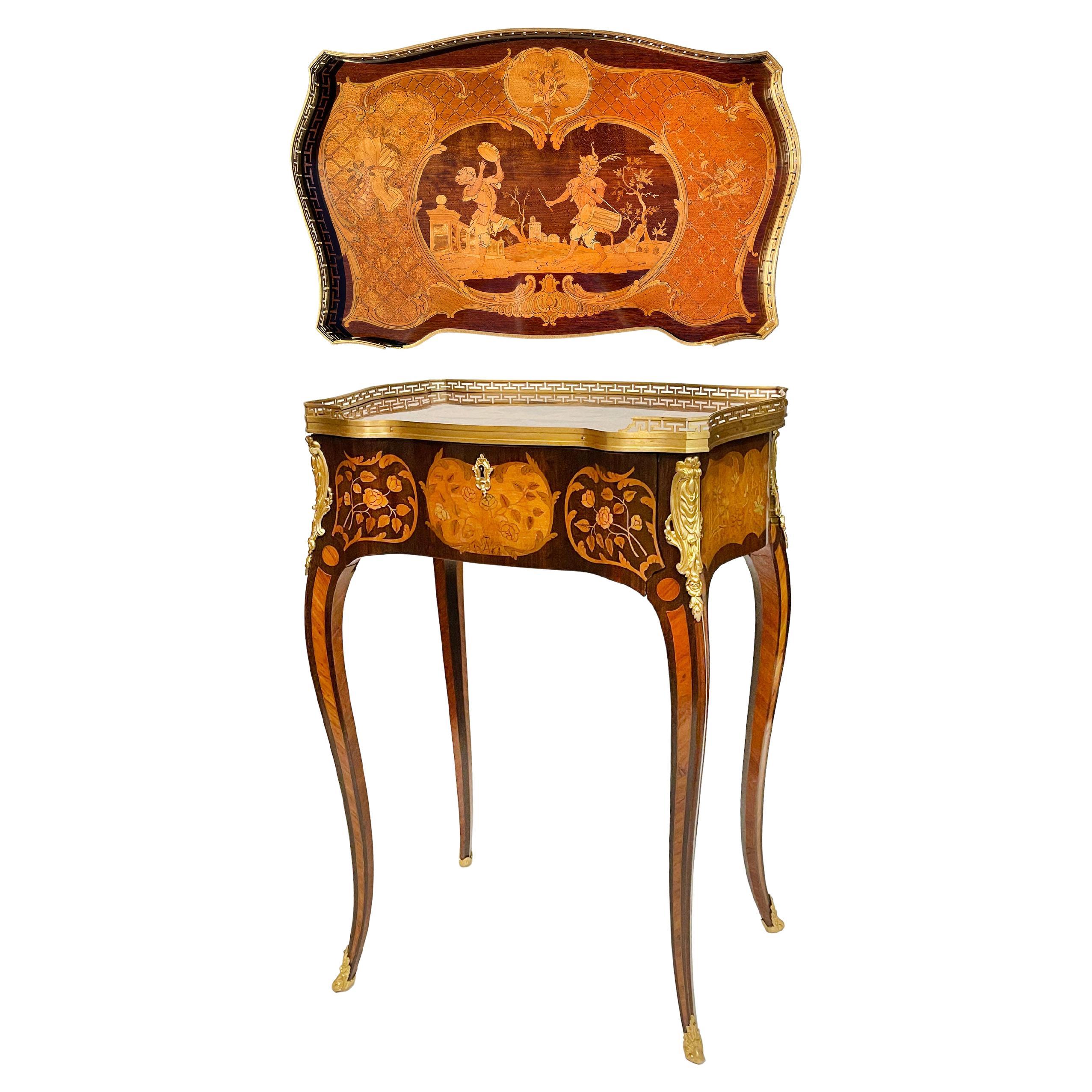 Schreibtisch im Stil von Louis XV. mit Goldbronzebeschlägen von Beurdeley, Frankreich, um 1880 im Angebot