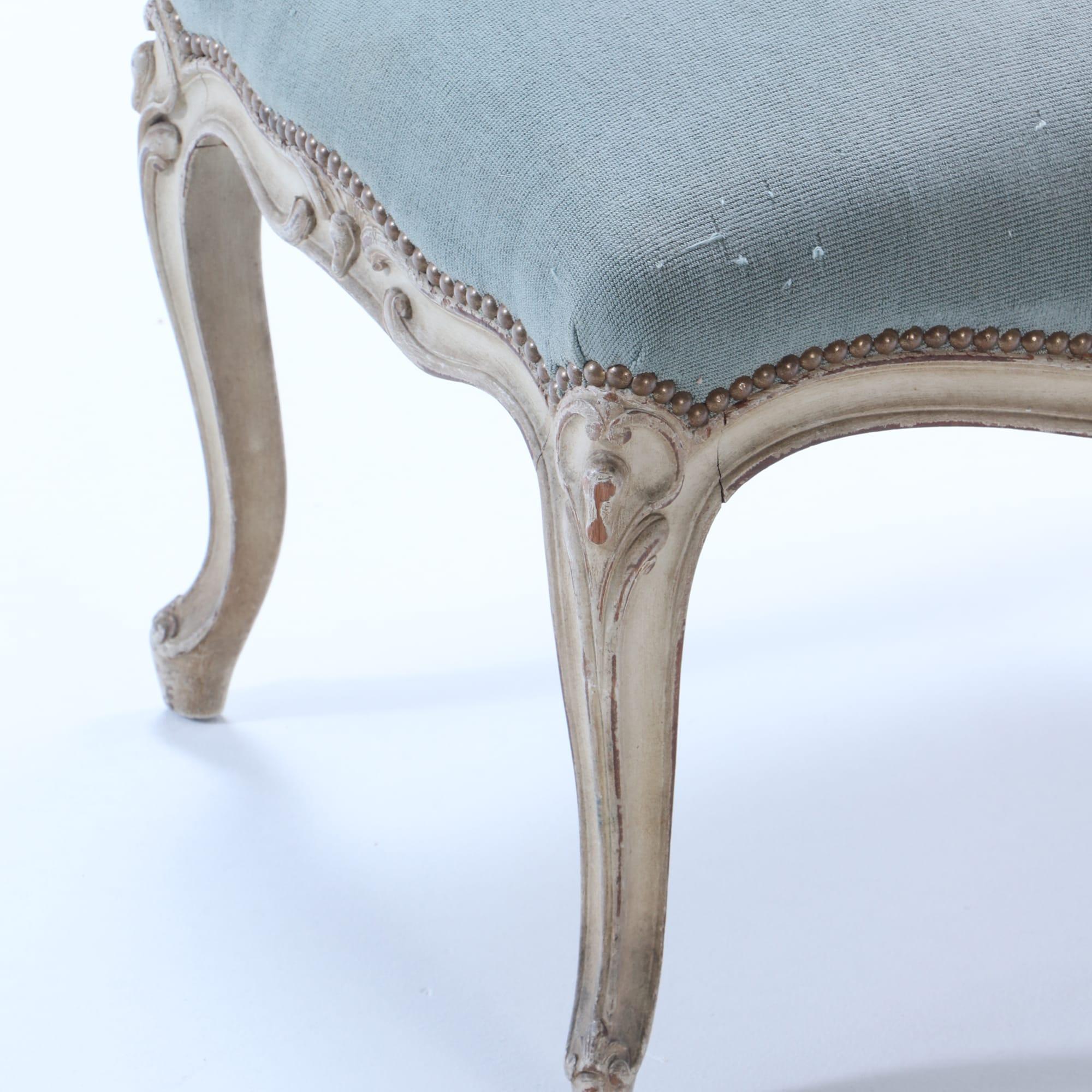 A Louis XV style painted and carved upholstered foot stool C 1920. For Sale 2
