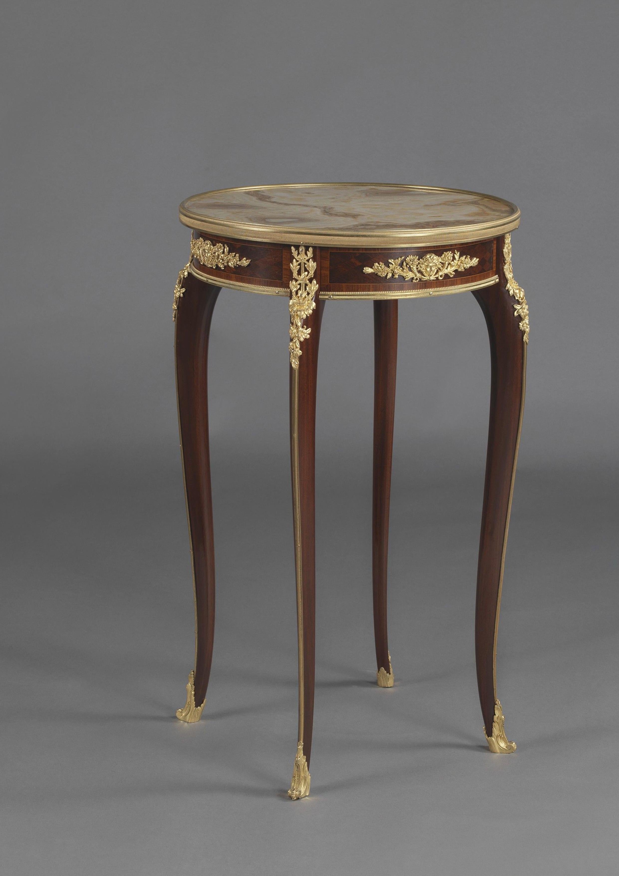 French Louis XV Style Parquetry Gueridon Attributed to François Linke, circa 1890 For Sale