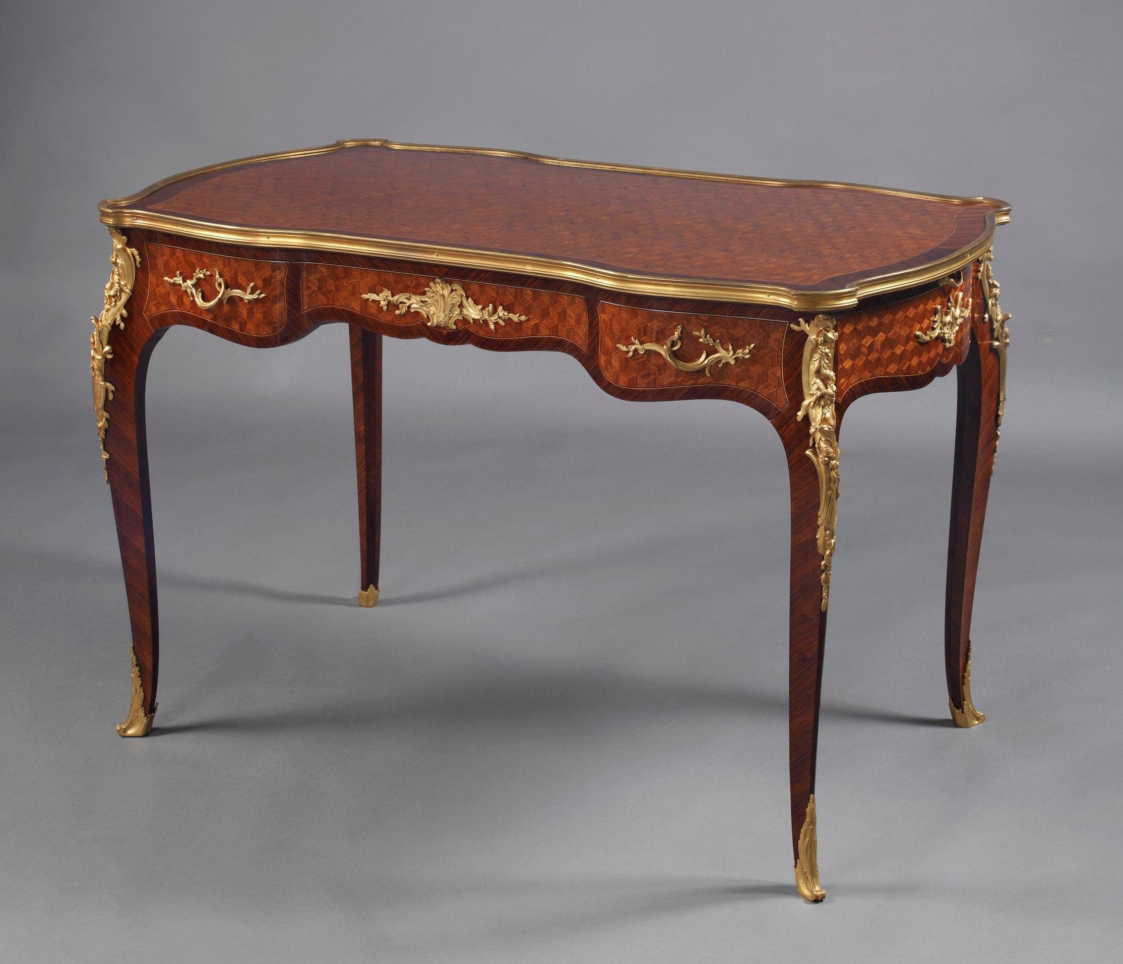French Louis XV Style Parquetry Inlaid Writing-Table by François Linke, circa 1890 For Sale