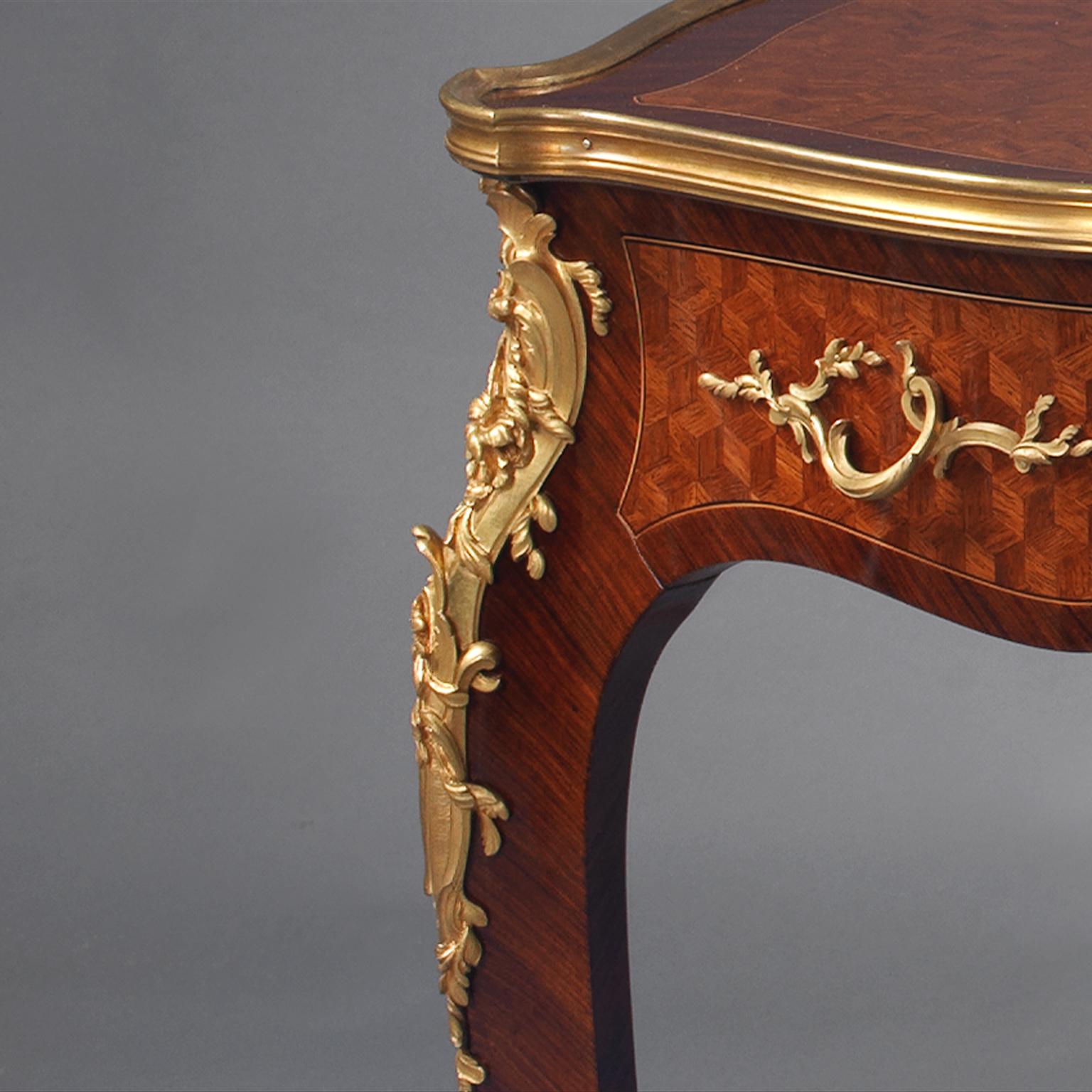 Gilt Louis XV Style Parquetry Inlaid Writing-Table by François Linke, circa 1890 For Sale