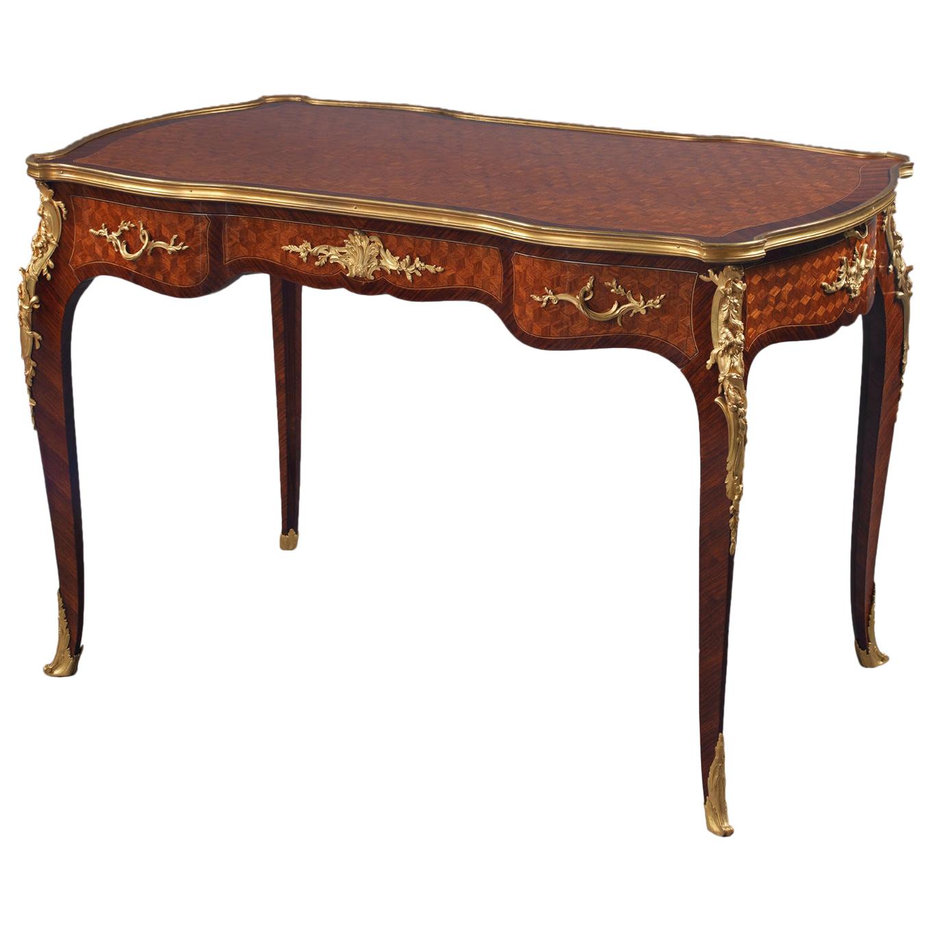 Louis XV Style Parquetry Inlaid Writing-Table by François Linke, circa 1890 For Sale