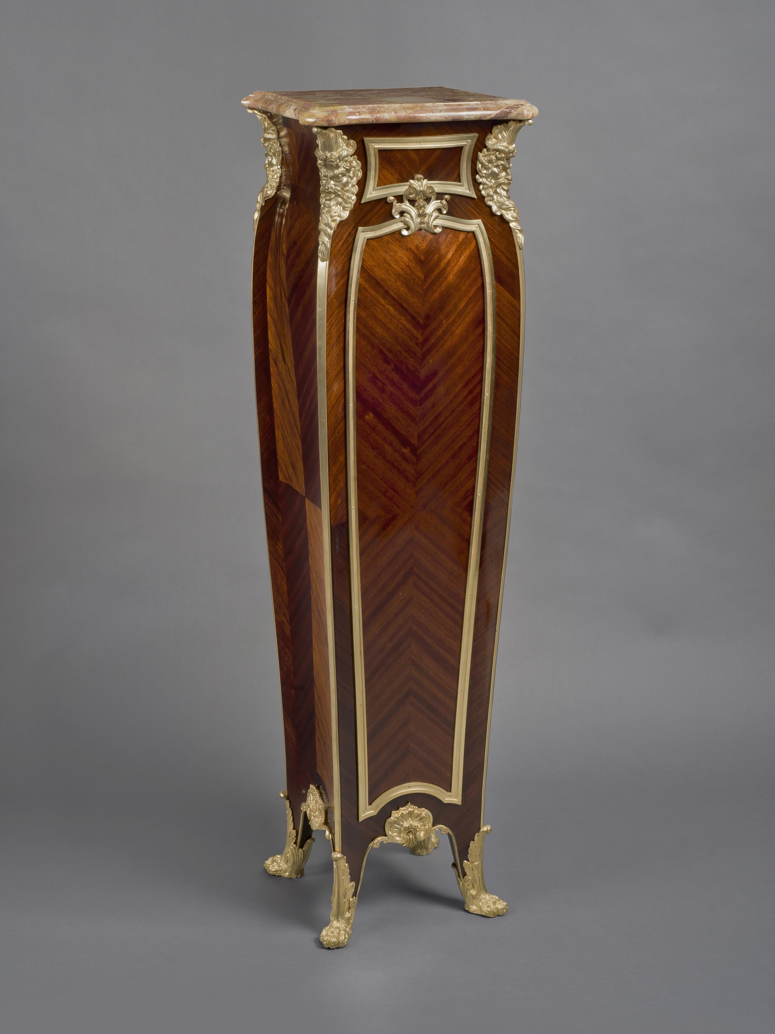 A fine Louis XV style gilt bronze mounted pedestal, by Zwiener Jansen Successeur.

French, circa 1900.

Stamped to the reverse of the bronze mounts 'ZJ' for Zwiener Jansen.

This Fine pedestal has a shaped breche d'alep marble top above a