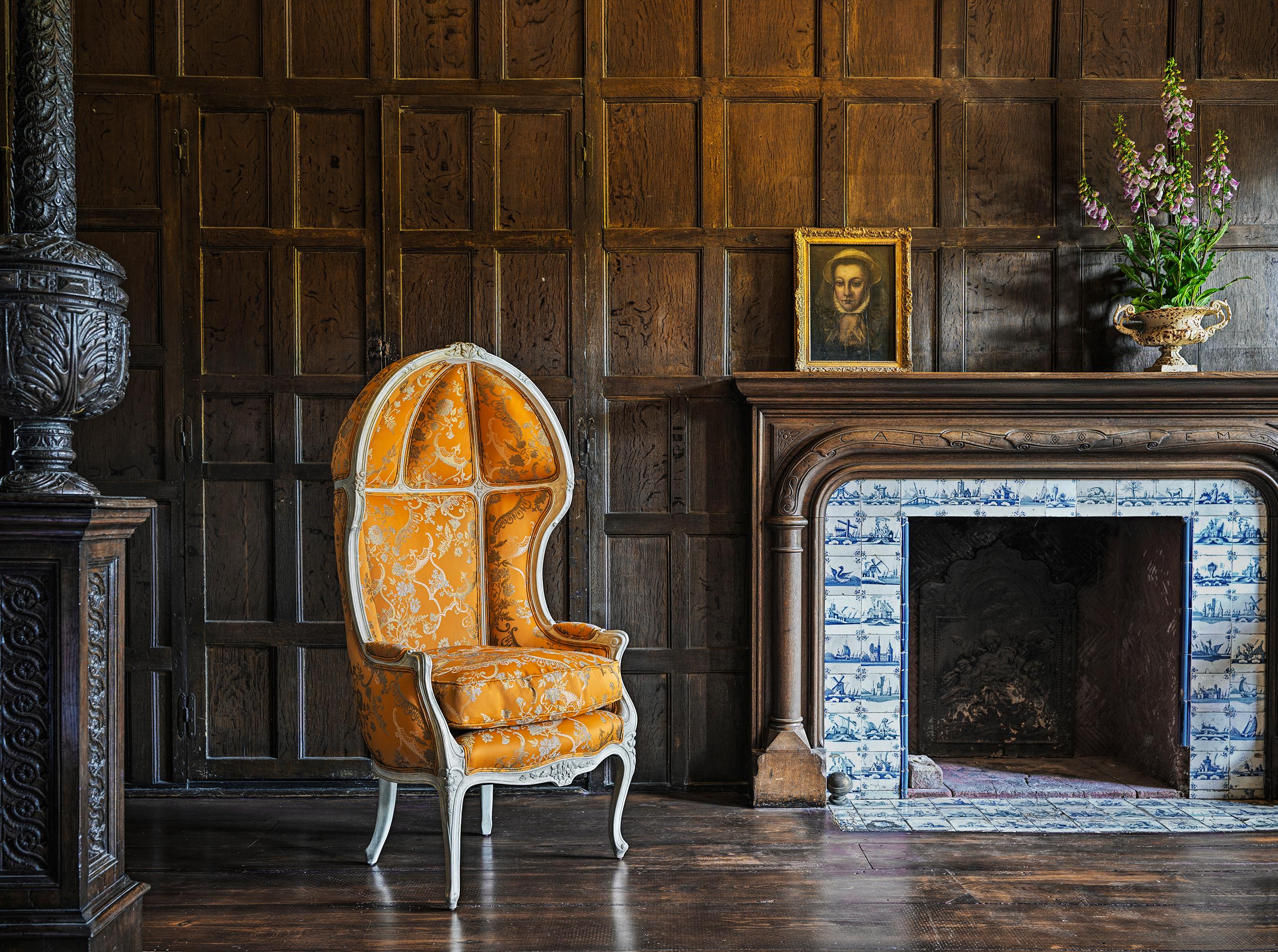 The comfort of a good armchair that is also statement chair.

Sink into our hand carved, French, Louis XV style, Porter's chair and feel cosseted. The seat has been feather & down filled for maximum comfort.

Our hand painted patina is in a whisper