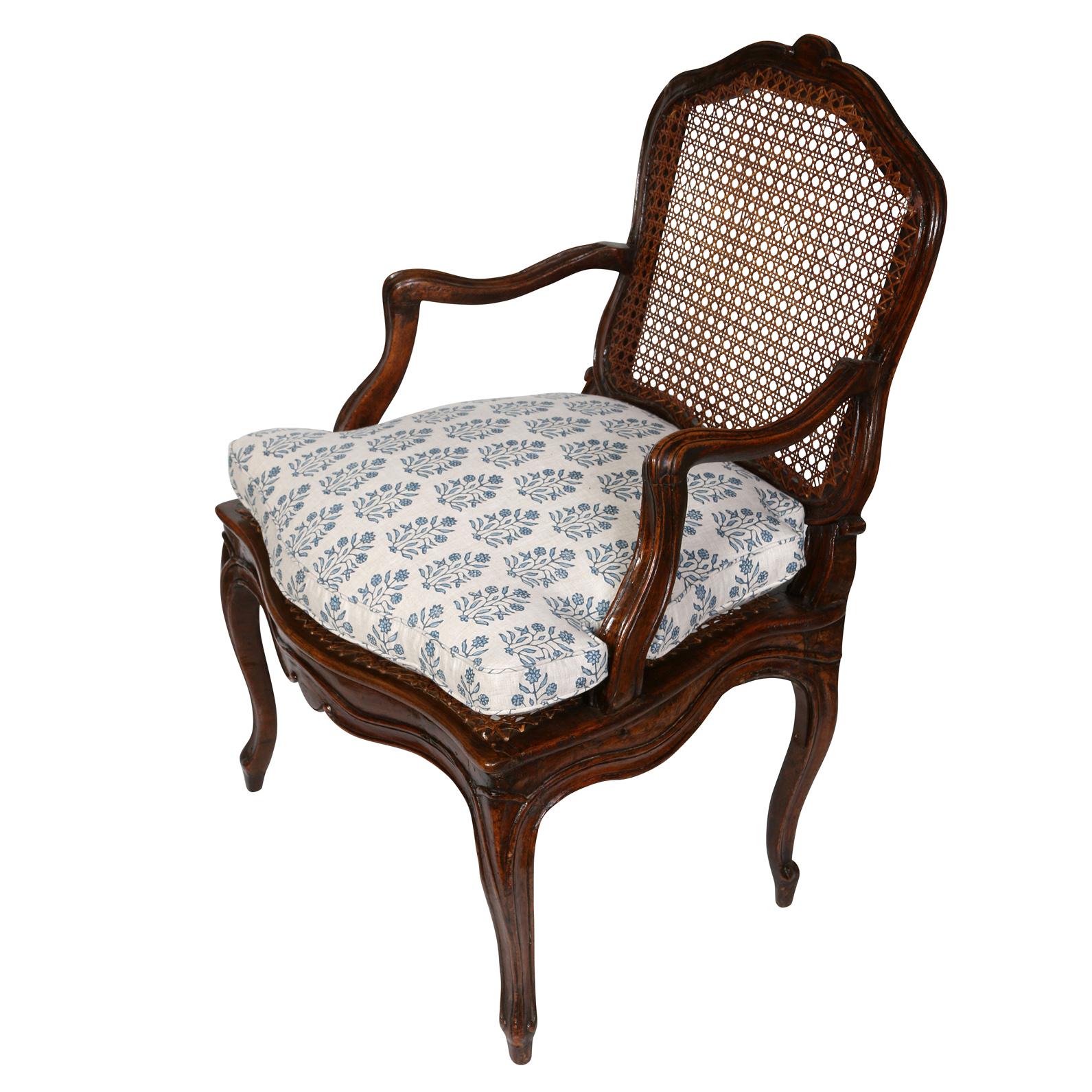 Unknown A Louis XV Style Walnut Chair with a Caned Back and Seat For Sale