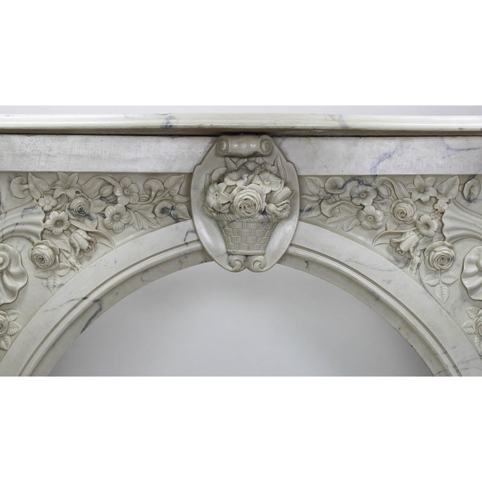 Unknown Louis XV Style White and Veined Carrara Cultured Cast-Marble Fireplace Mantel