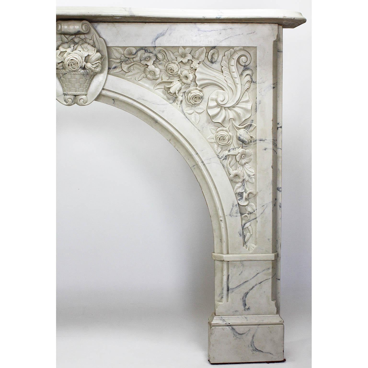 20th Century Louis XV Style White and Veined Carrara Cultured Cast-Marble Fireplace Mantel