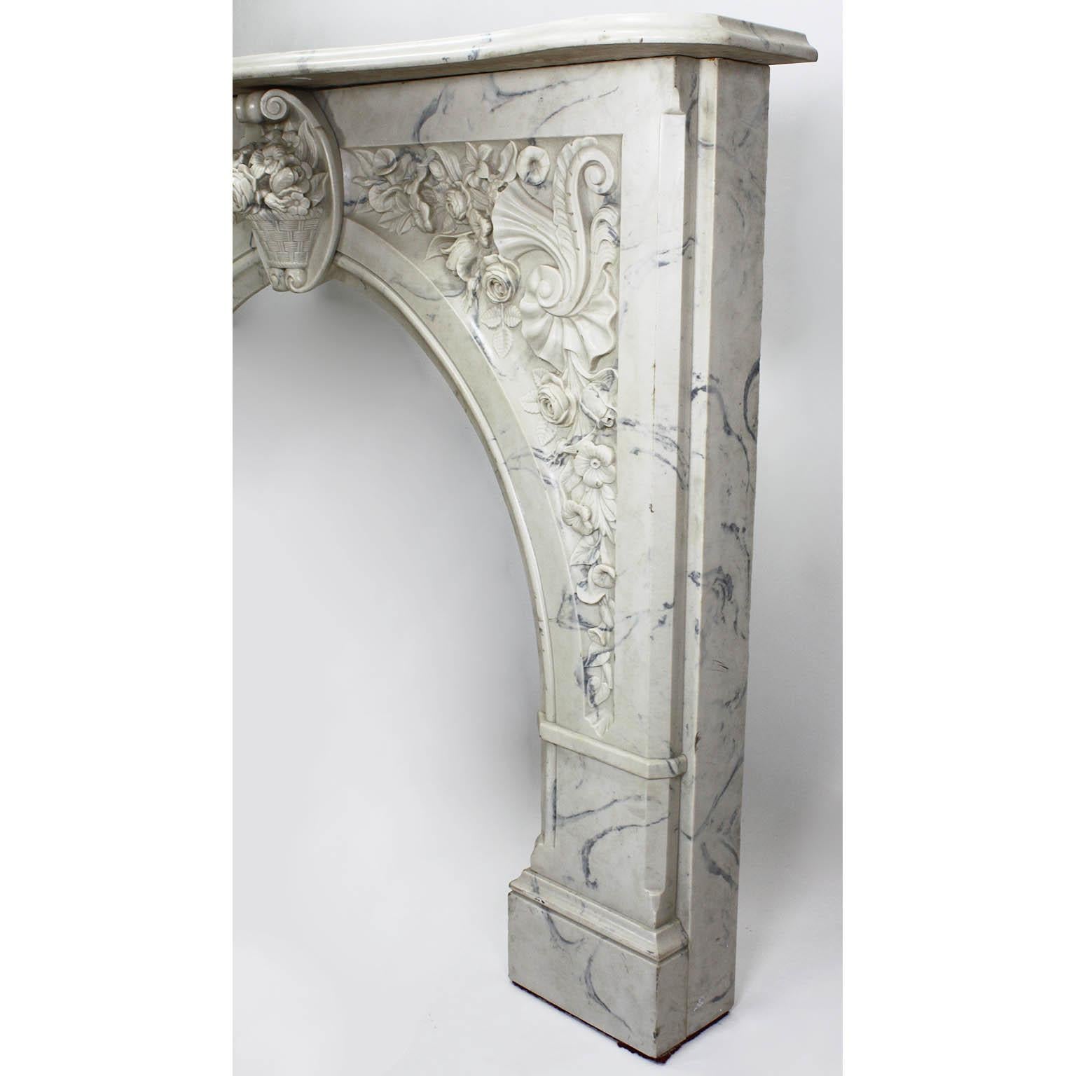 Louis XV Style White and Veined Carrara Cultured Cast-Marble Fireplace Mantel 1