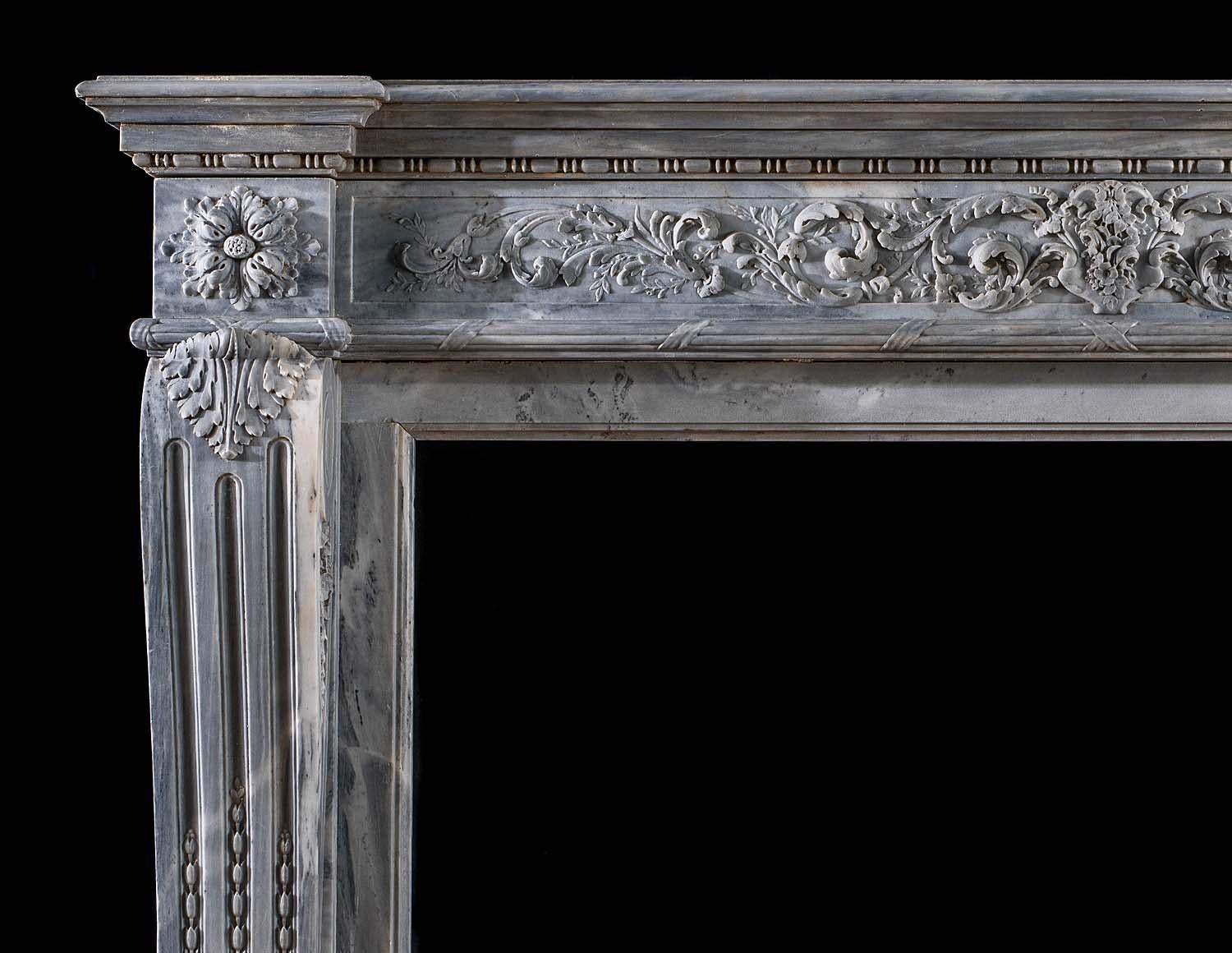 French Louis XVI Bardiglio Marble Fireplace