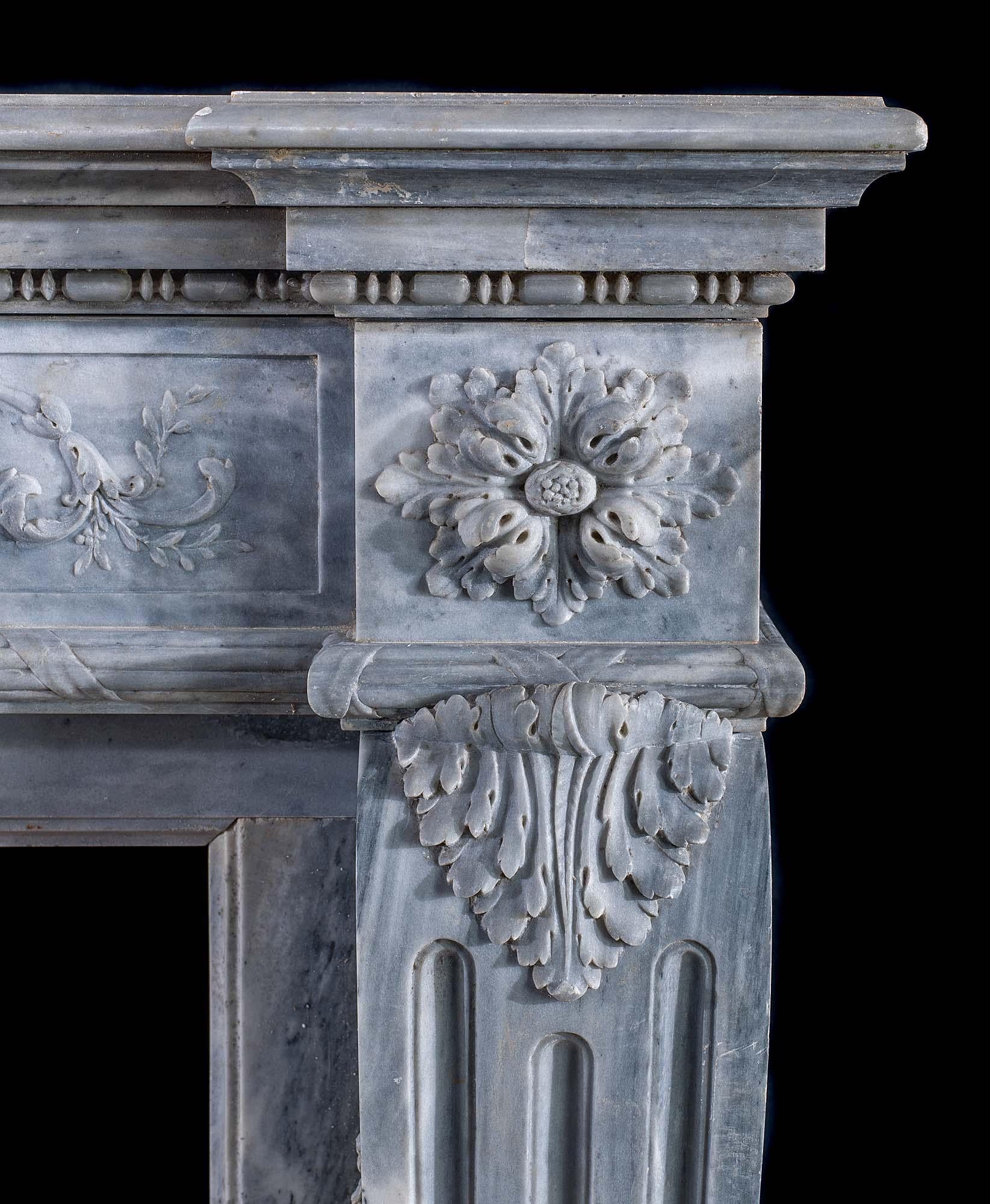 Louis XVI Bardiglio Marble Fireplace In Good Condition In London, GB