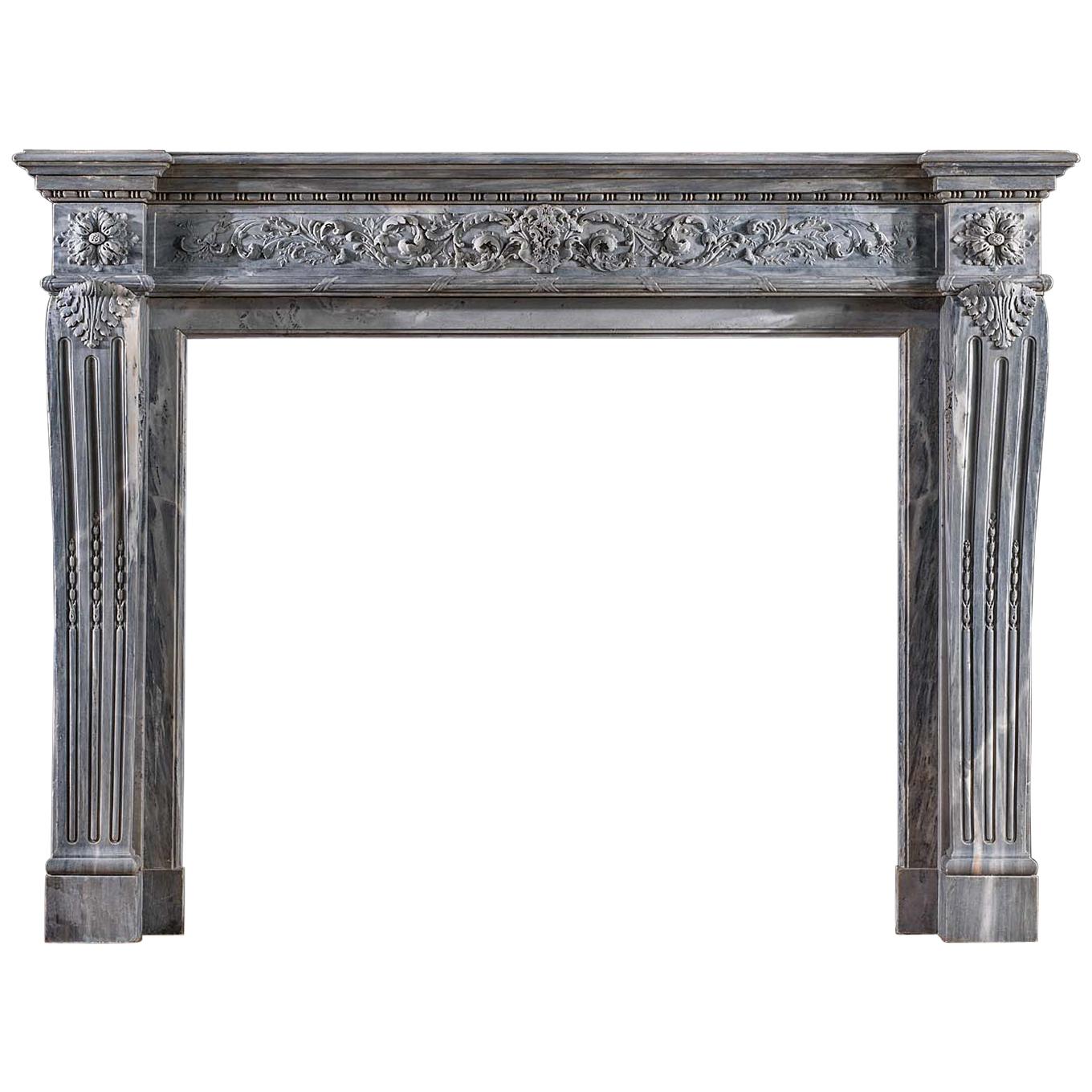 Louis XVI Bardiglio Marble Fireplace