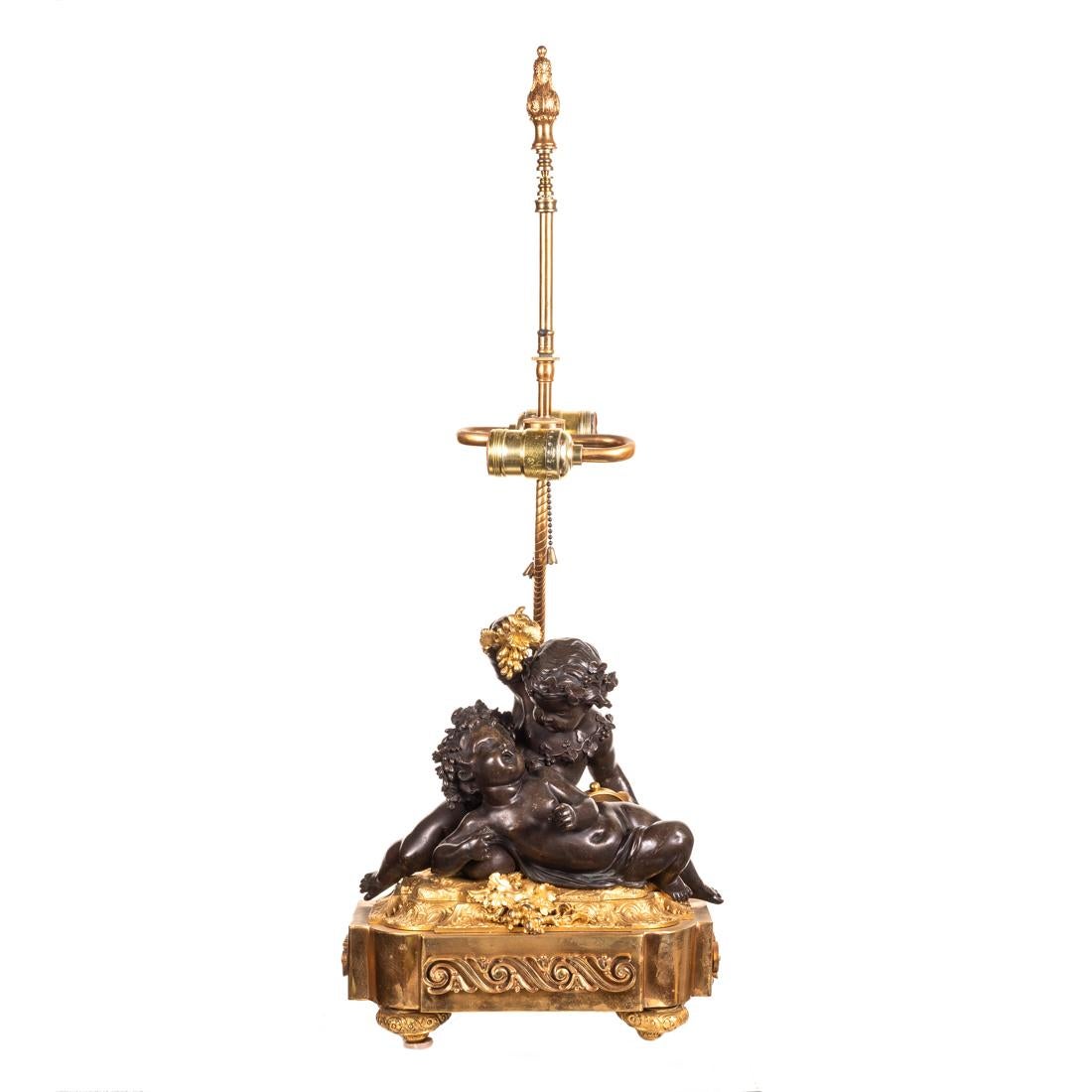 19th Century Louis XVI Gilt and Patinated Bronze Lamp After Louis-Simon Boizot Model For Sale