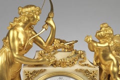 Louis XVI Gilt Bronze and White Marble Quarter Striking Clock by Meuron