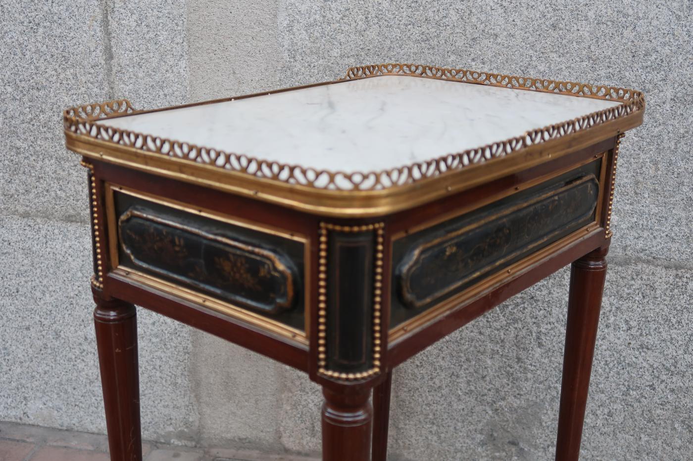 Louis XVI Mahogany, Bronze and Marble Signed Table, France, 18th Century For Sale 1