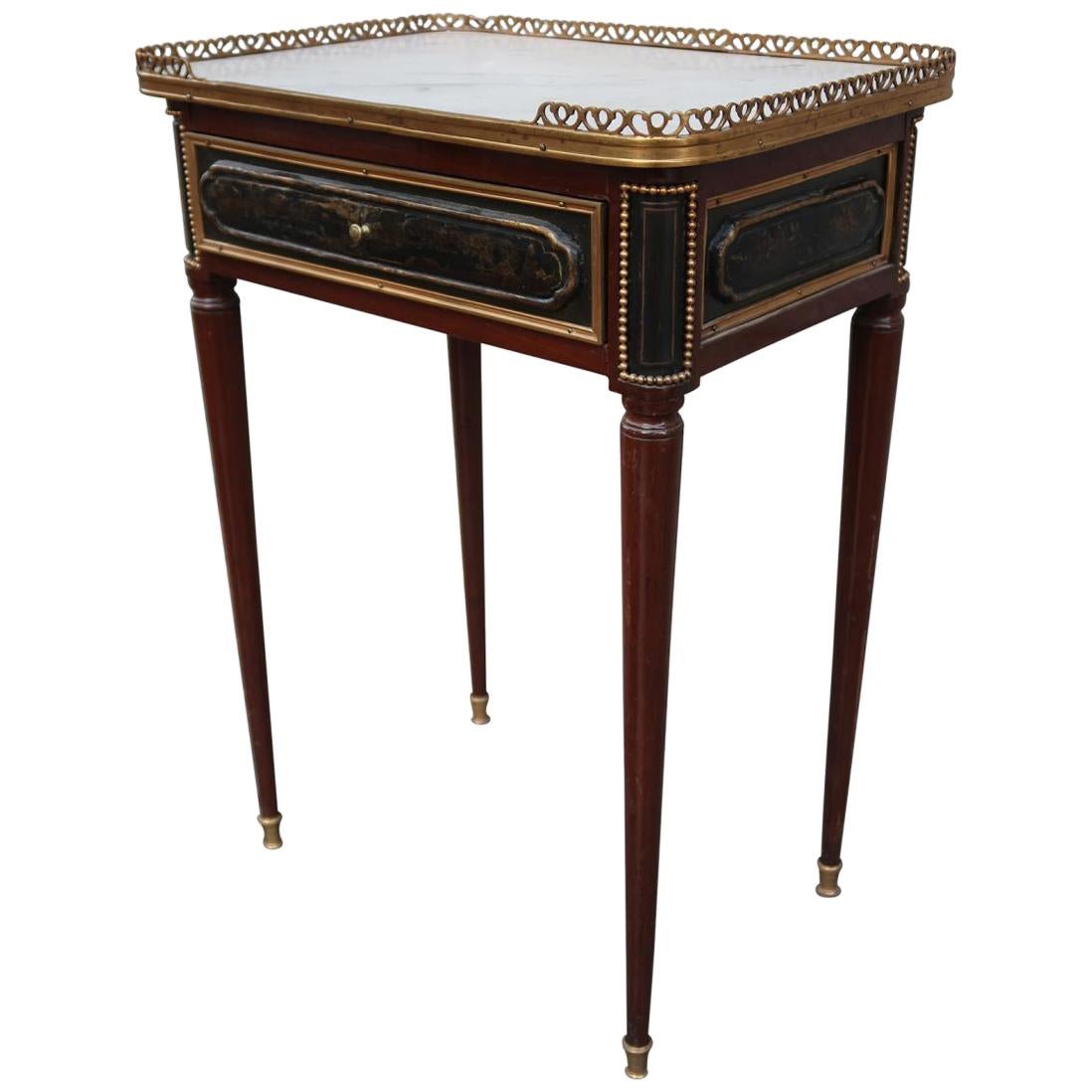 Louis XVI Mahogany, Bronze and Marble Signed Table, France, 18th Century For Sale