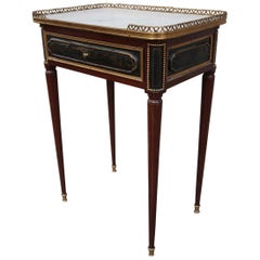 Antique Louis XVI Mahogany, Bronze and Marble Signed Table, France, 18th Century