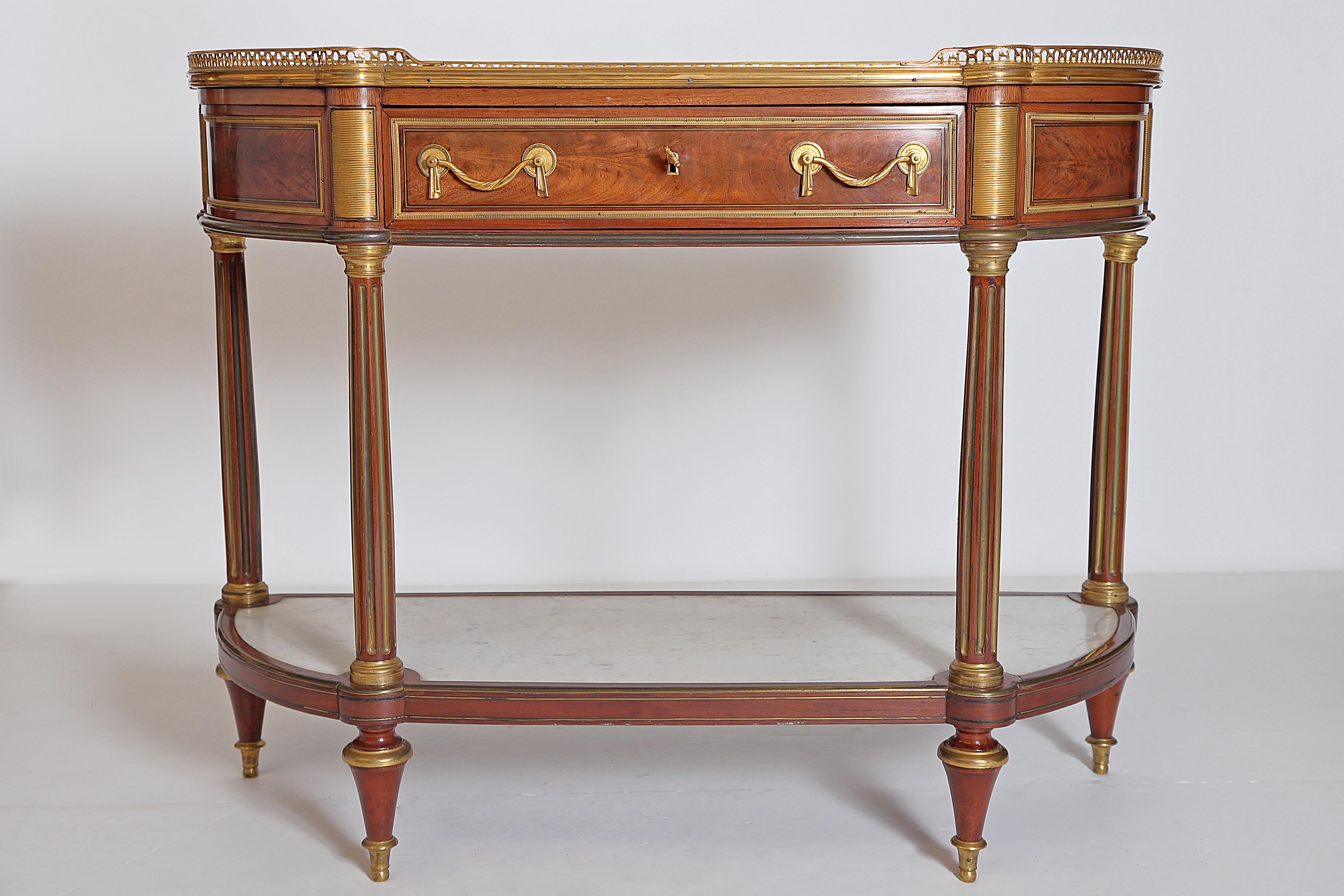French Louis XVI Mahogany, Ormolu and Marble Desserte, Signed I. PAFRAT, circa 1775 For Sale