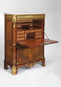 Louis XVI Ormolu-Mounted, Marquetry and Parquetry Secretaire à Abattattant