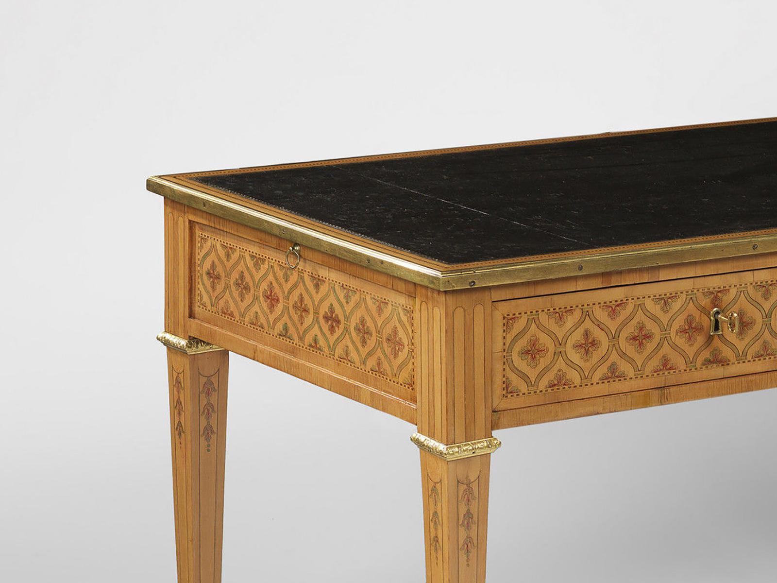 French Louis XVI Ormolu-Mounted Marquetry Bureau Plat and Cartonnier For Sale