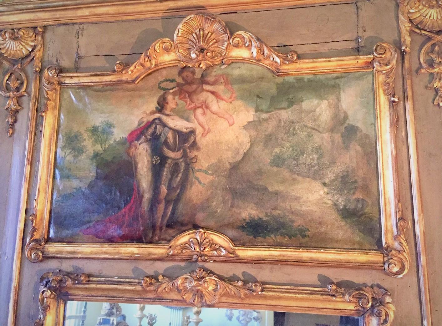 Louis XVI Paint and Giltwood Trumeau with Oil Inset of King In Distressed Condition In Nashville, TN