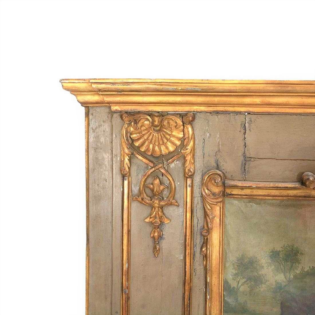 Wood Louis XVI Paint and Giltwood Trumeau with Oil Inset of King