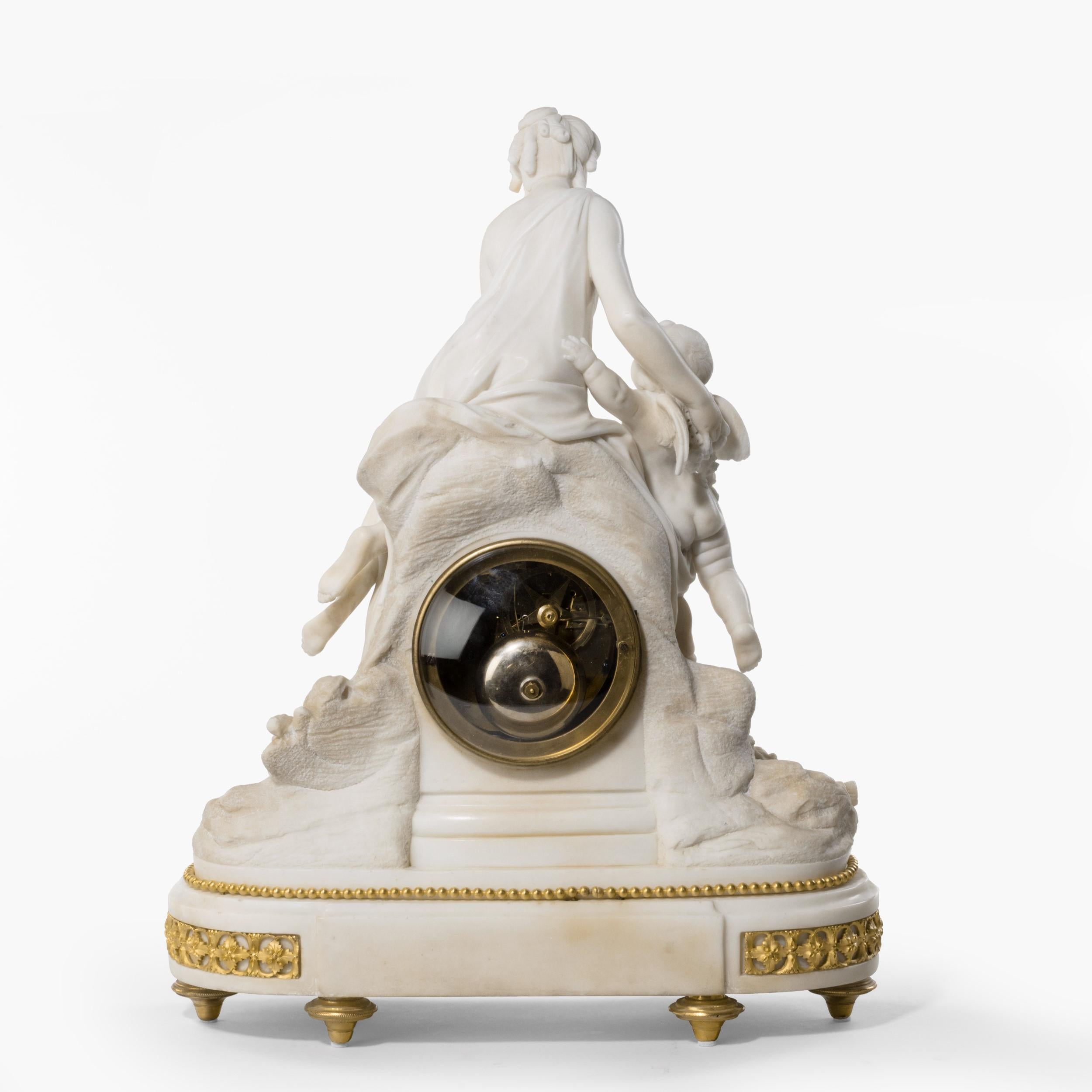 French Louis XVI Period Carved Marble Clock by Bruel of Paris For Sale