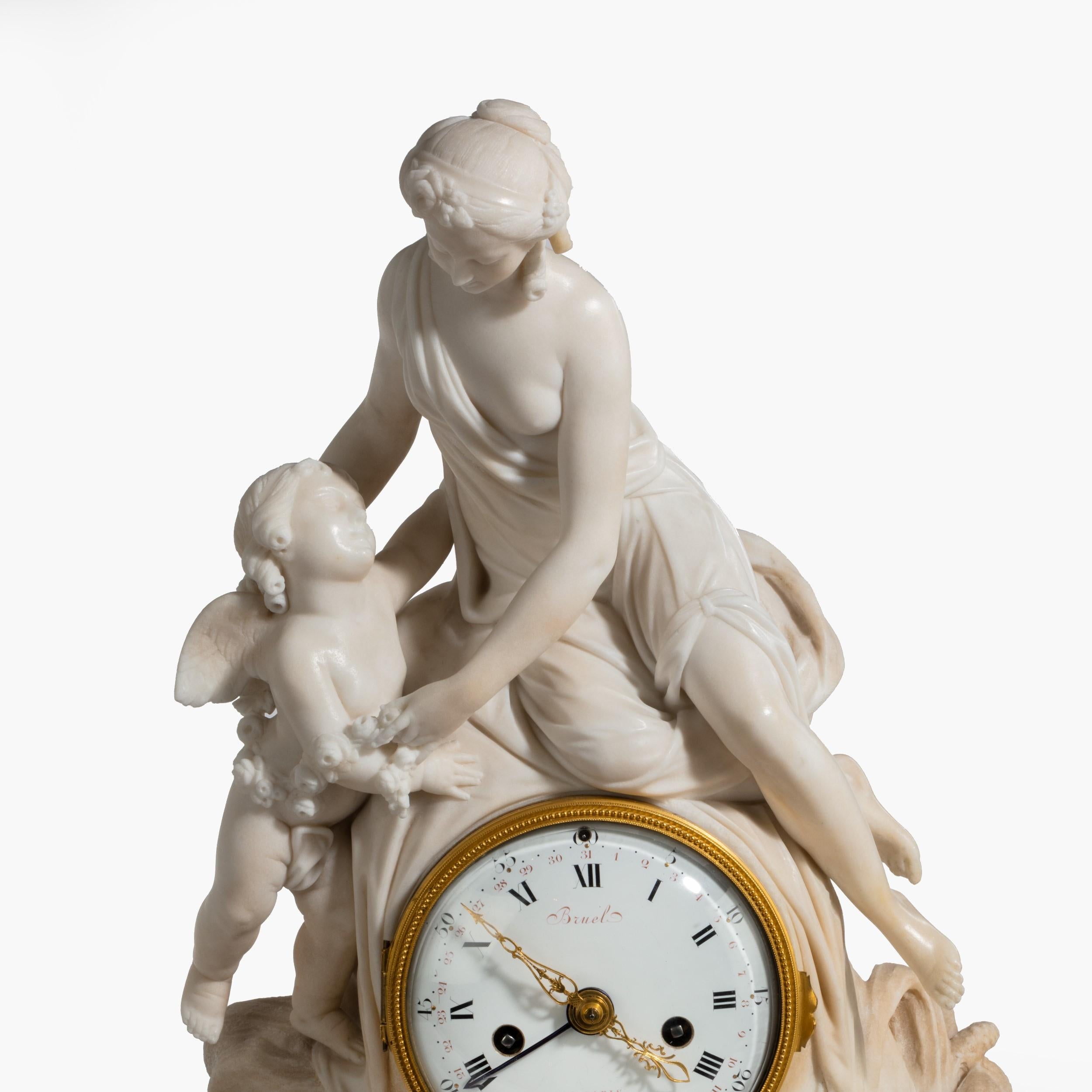 Louis XVI Period Carved Marble Clock by Bruel of Paris In Excellent Condition For Sale In London, GB