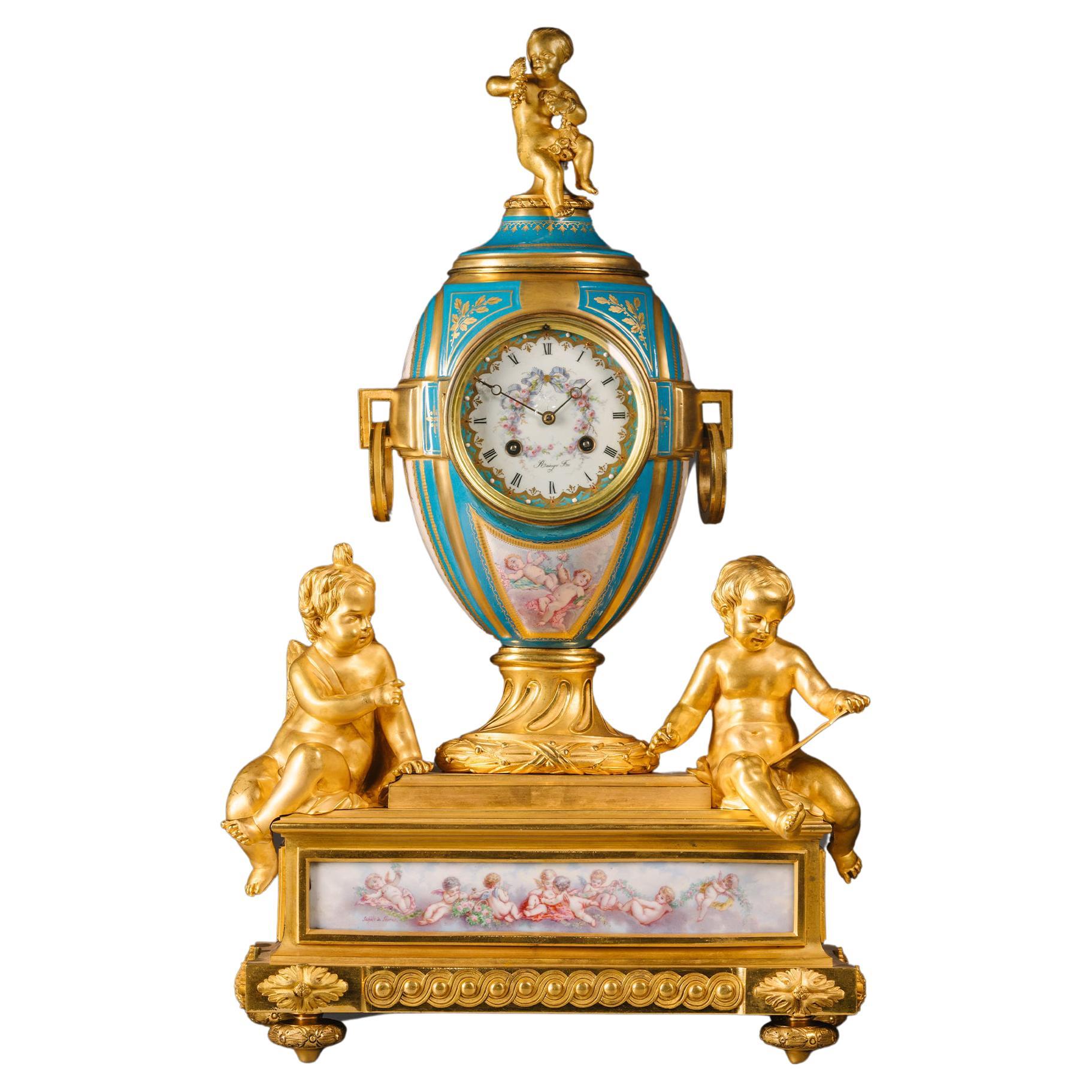 Louis XVI Style and Sèvres Style Porcelain Mantel Clock by Raingo Frères