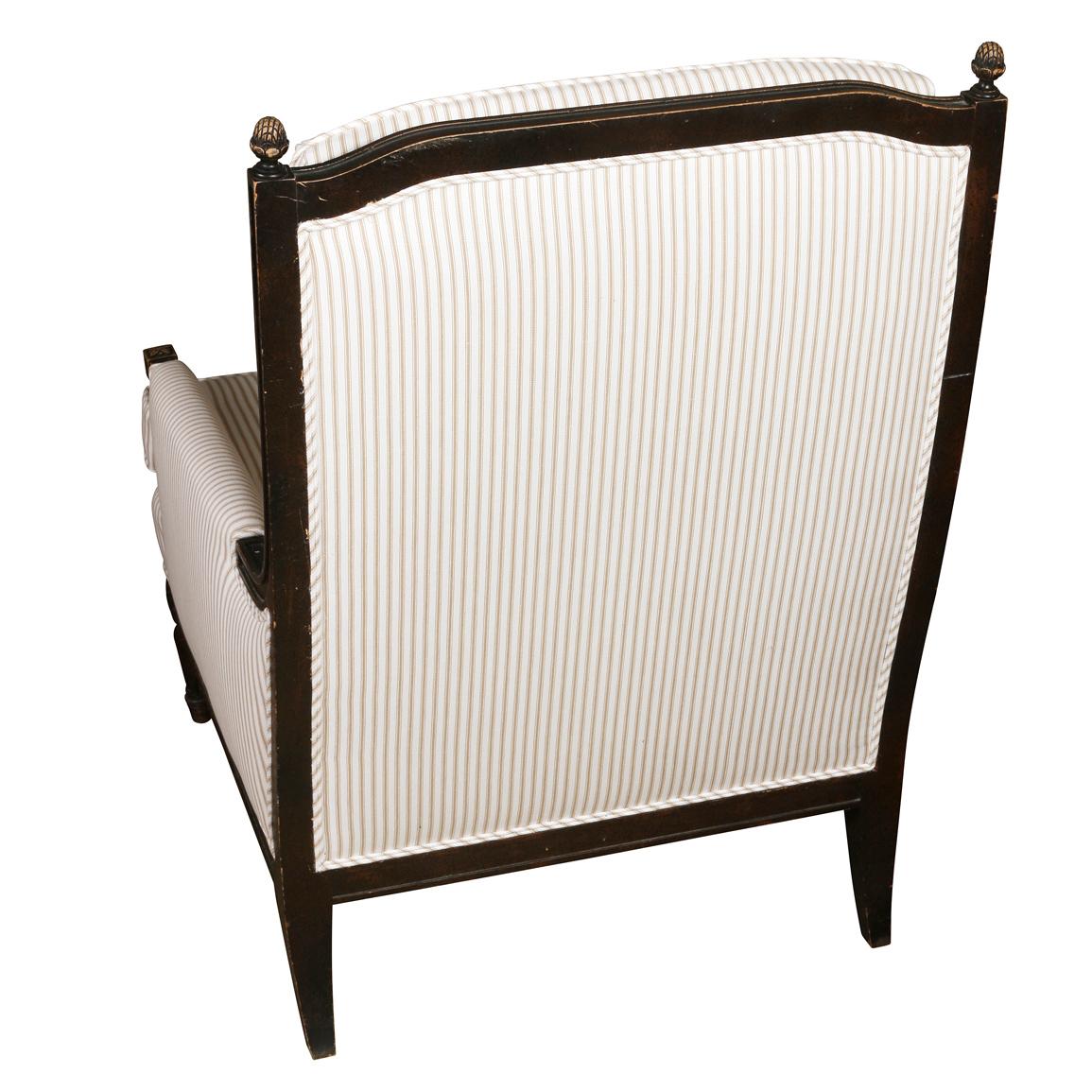 Unknown A Louis XVI Style Arm Chair Upholstered in a Chic Ticking Stripe