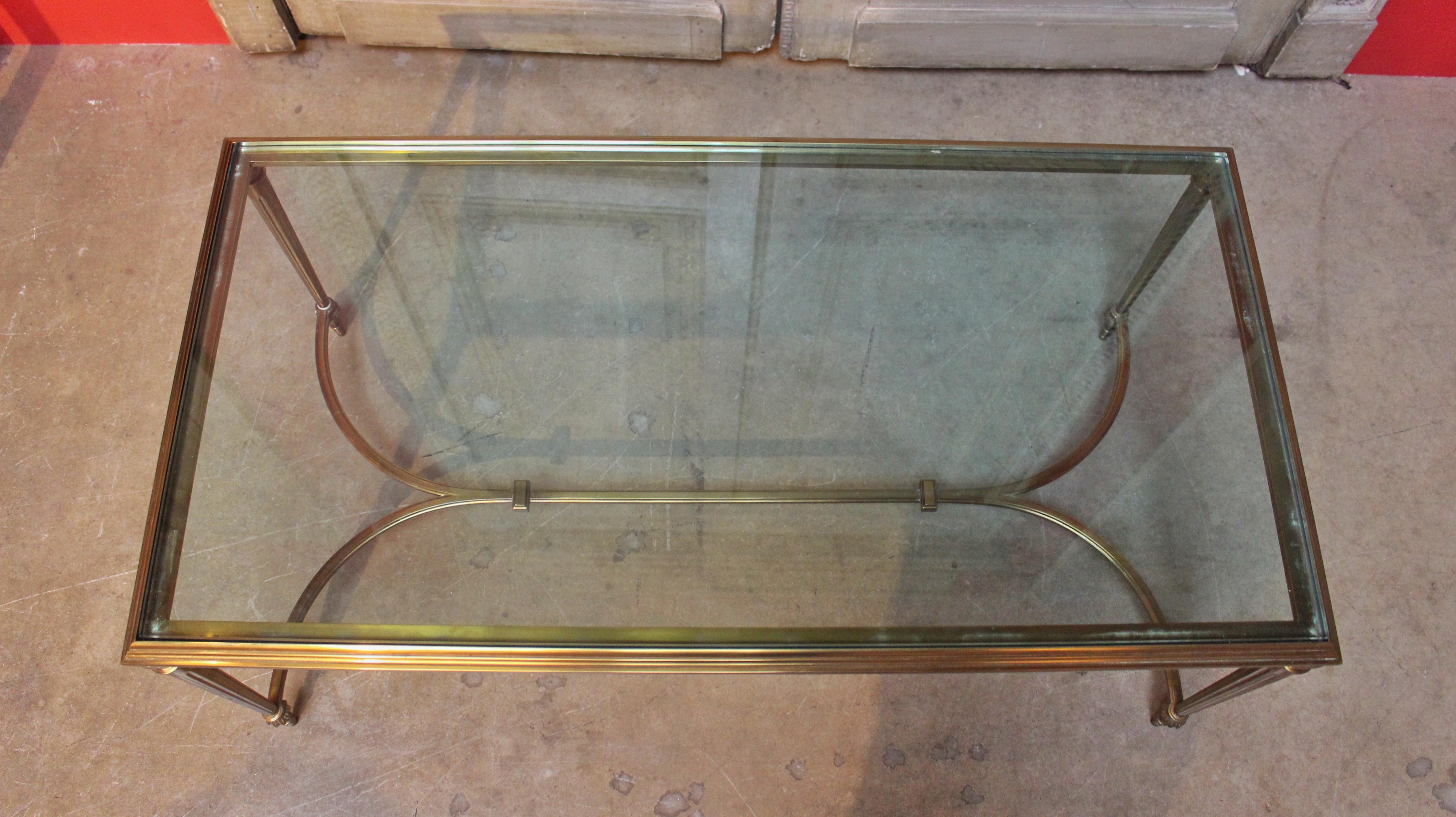 Cast Louis XVI Style Brass Cocktail Table with Glass Top