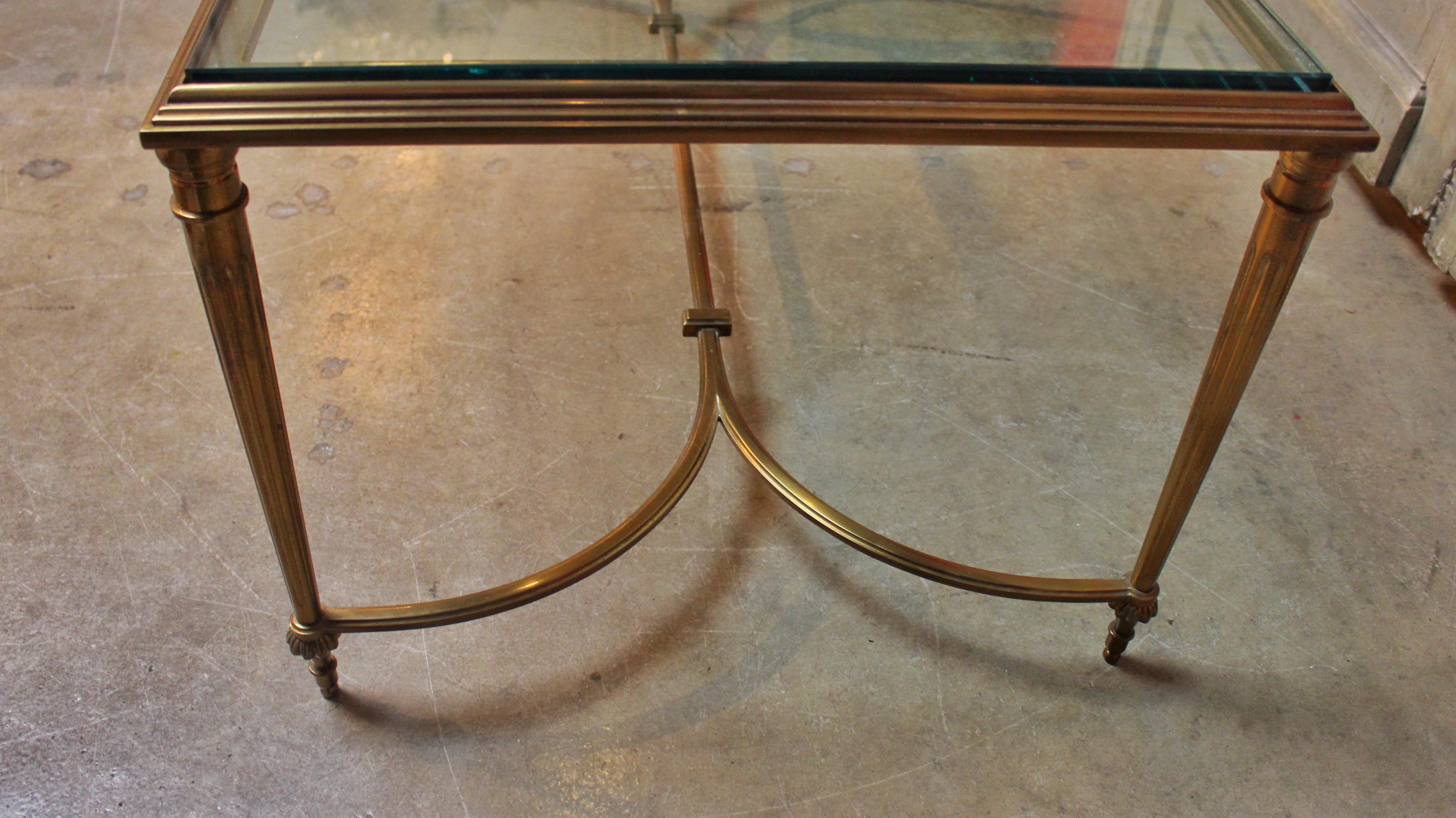 Louis XVI Style Brass Cocktail Table with Glass Top In Good Condition In Dallas, TX