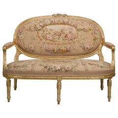 Used Louis XVI Style Canapé Upholstered with Aubusson Tapestry, circa 1880