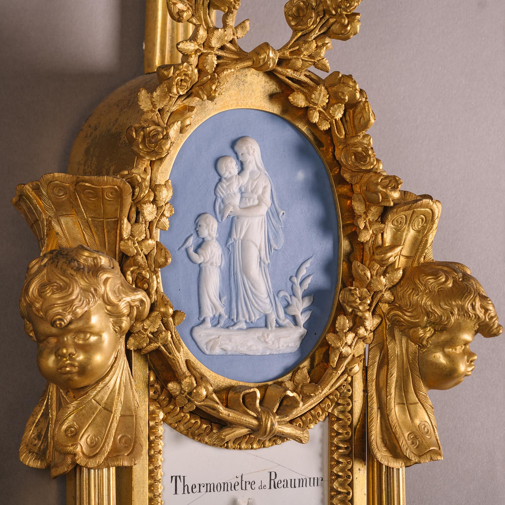 French A Louis XVI Style Cartel Clock and Barometer After Pierre Gouthière For Sale
