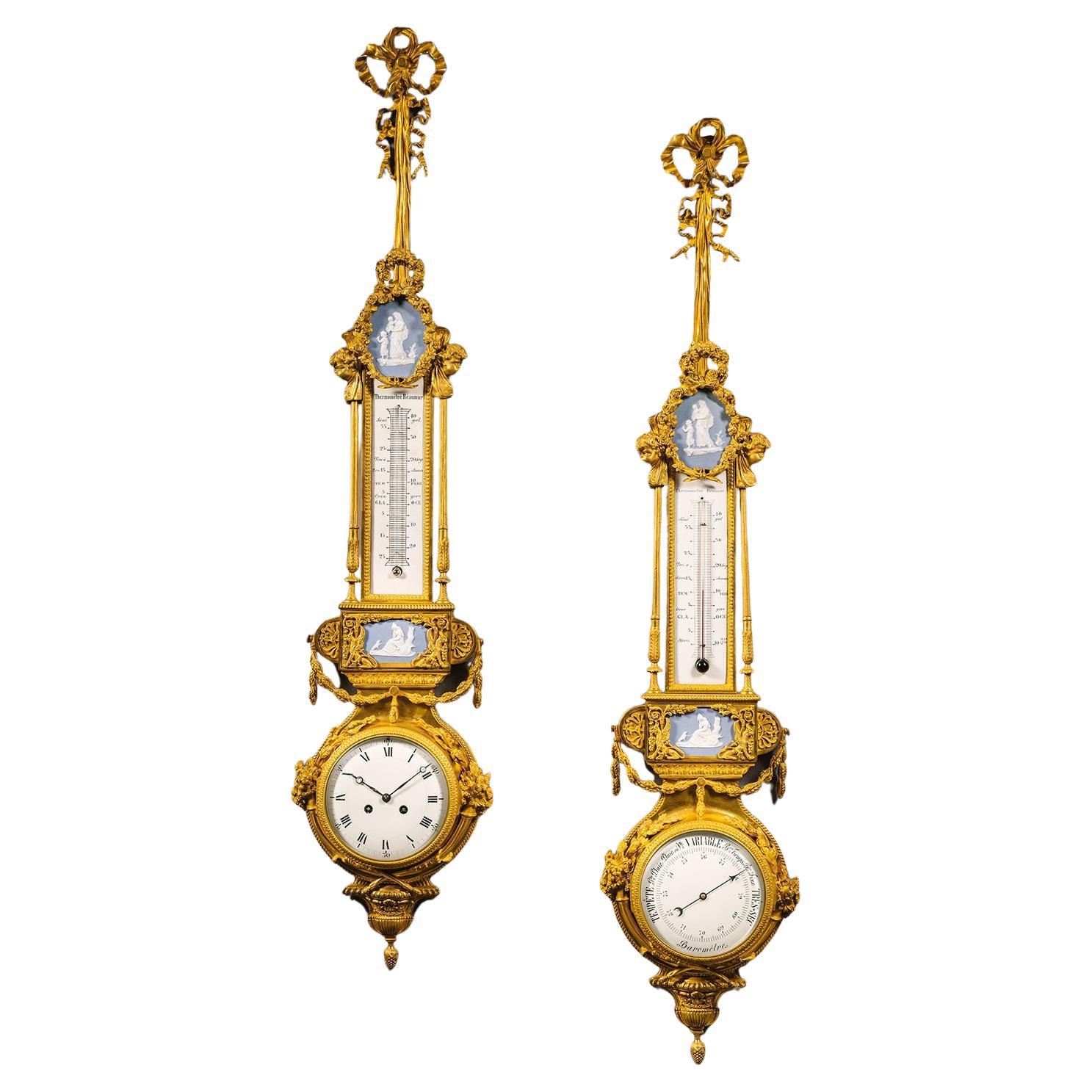 A Louis XVI Style Cartel Clock and Companion Barometer in vendita