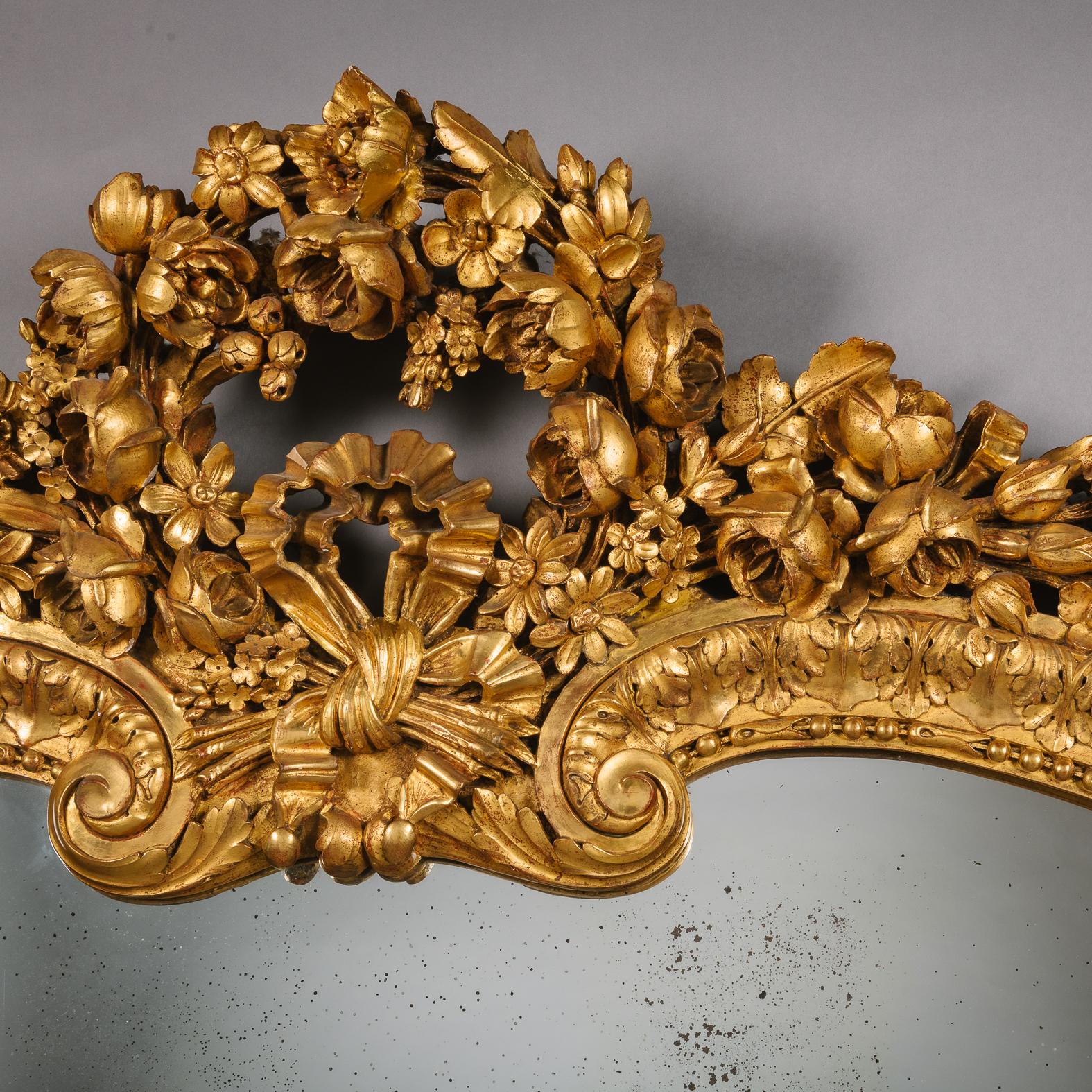 French Louis XVI Style Carved Giltwood and Gesso Overmantel Mirror For Sale