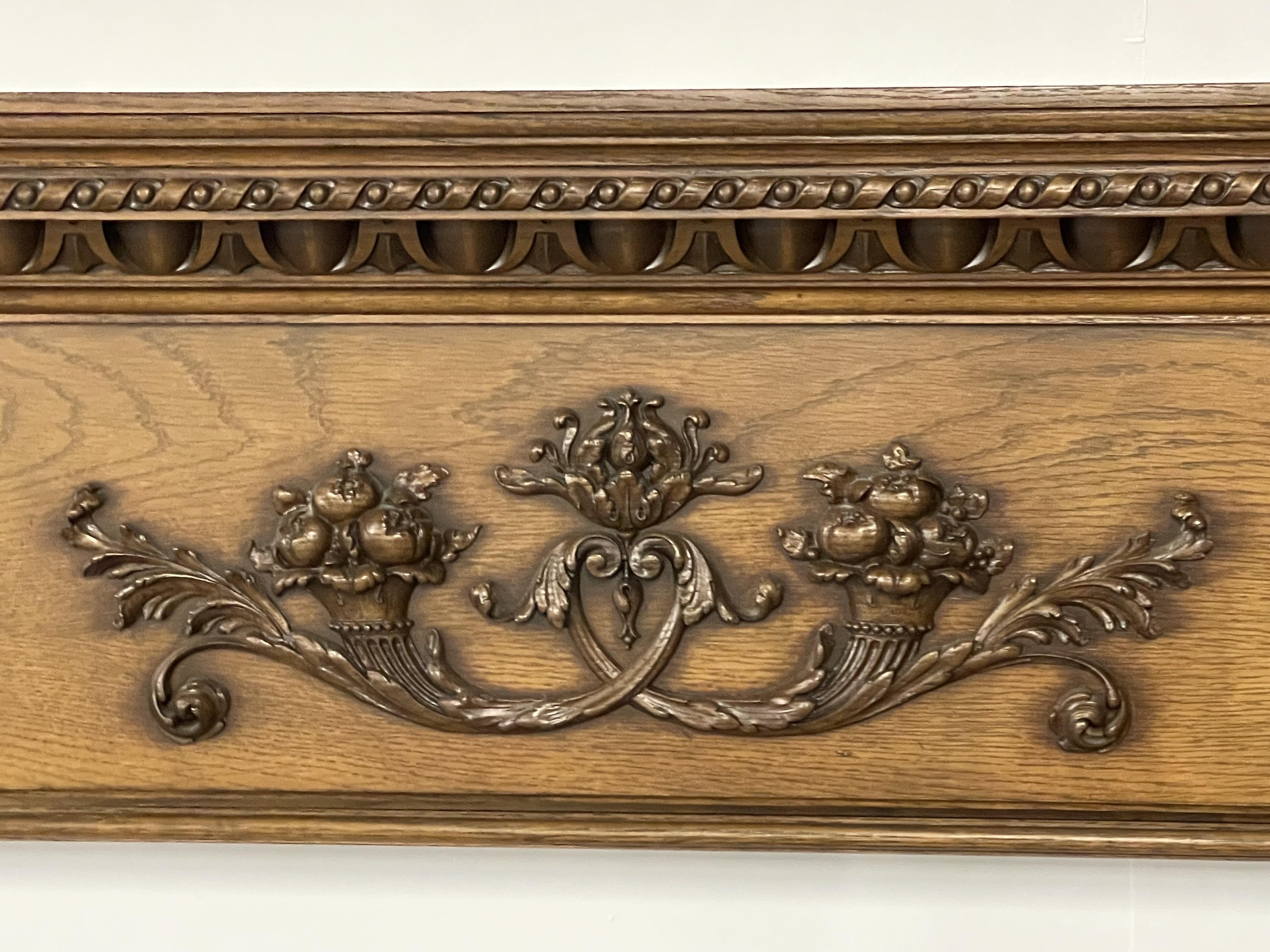 Louis XVI Style Carved Mantle, Fireplace Surround, Solid Wood Carved, Oak For Sale 7