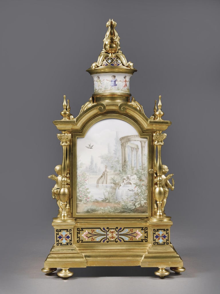 Louis XVI Style Champlevé Enamel and Gilt-Bronze Mantel Clock, circa 1880 In Good Condition For Sale In London, GB