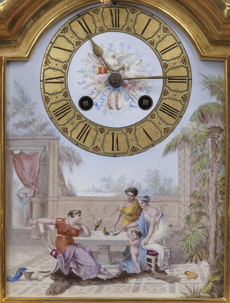 Louis XVI Style Champlevé Enamel and Gilt-Bronze Mantel Clock, circa 1880 For Sale 3
