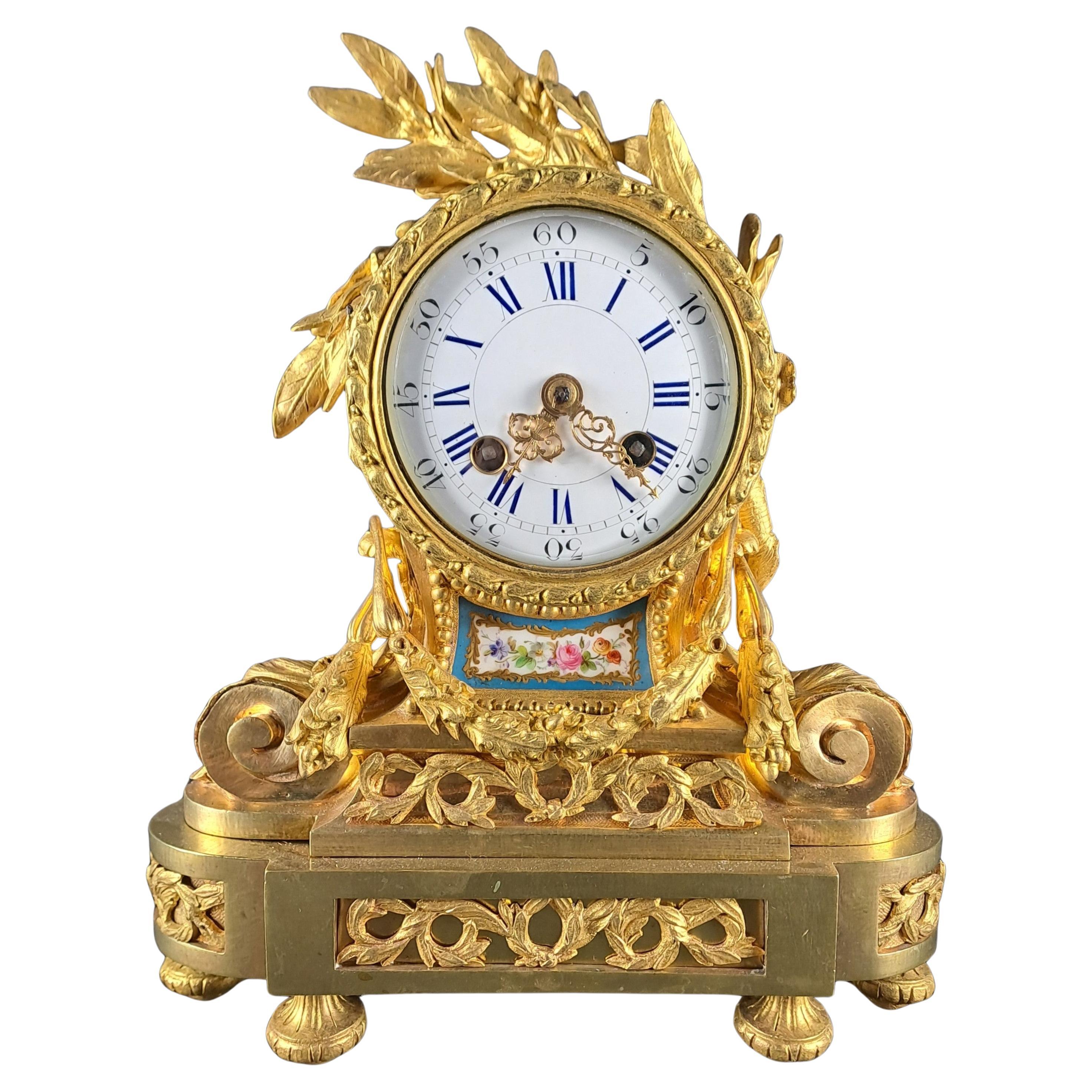 A Louis XVI Style Clock In Gilt Bronze And Sèvres Porcelain For Sale