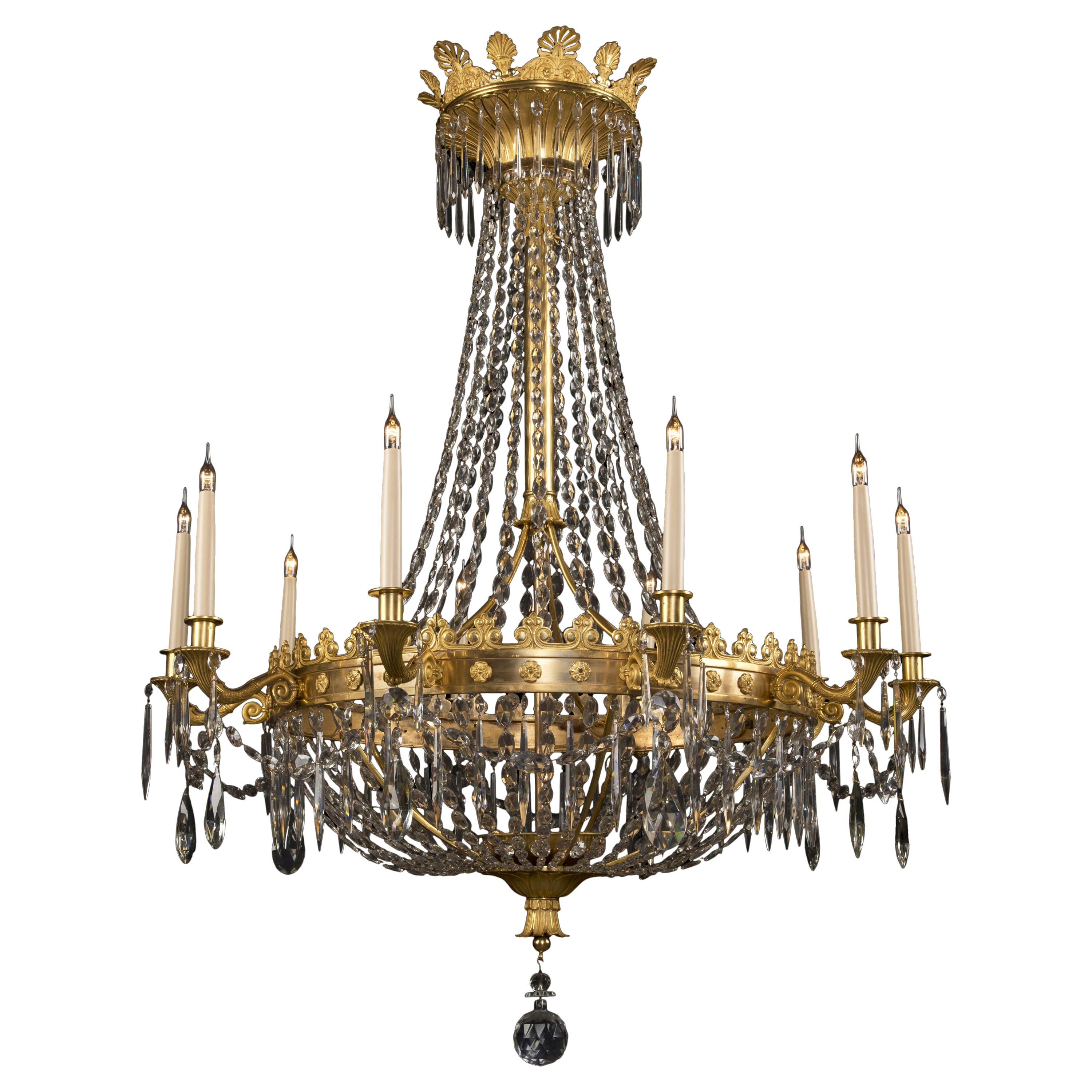 Louis XVI Style Cut-Glass Ten-Light Tent and Bag Chandelier, circa 1900 For Sale
