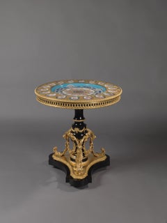 Louis XVI Style Ebonized Gueridon with Sèvres-Style Plaques, circa 1870